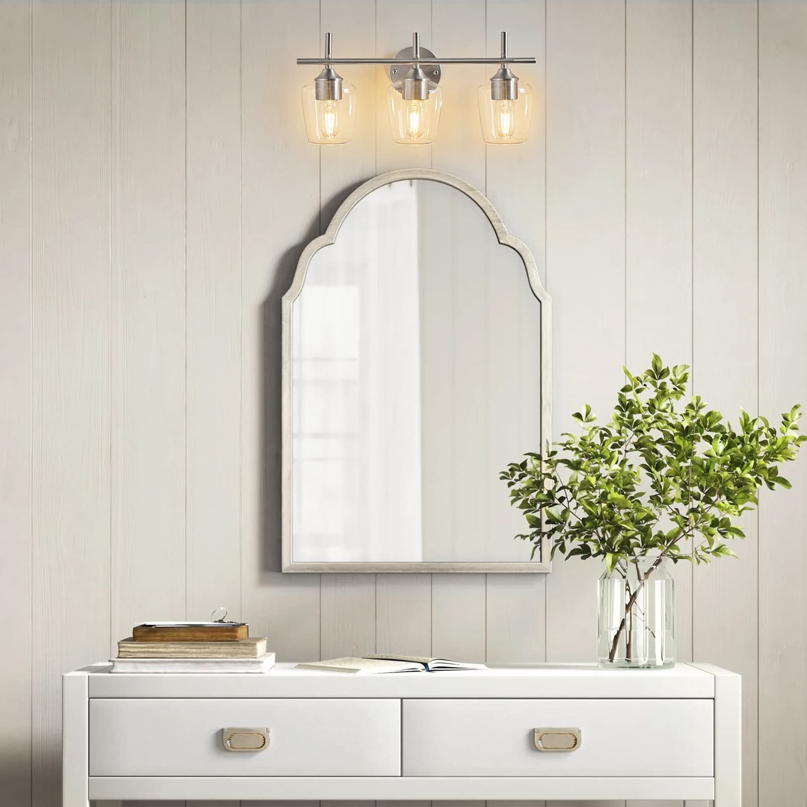 Foucasal 3-Light Bathroom Light Fixture, Brushed Nickel Vanity Lamp, Model ULB0046H-2 for Mirror, Kitchen, Bedroom, Hallway
