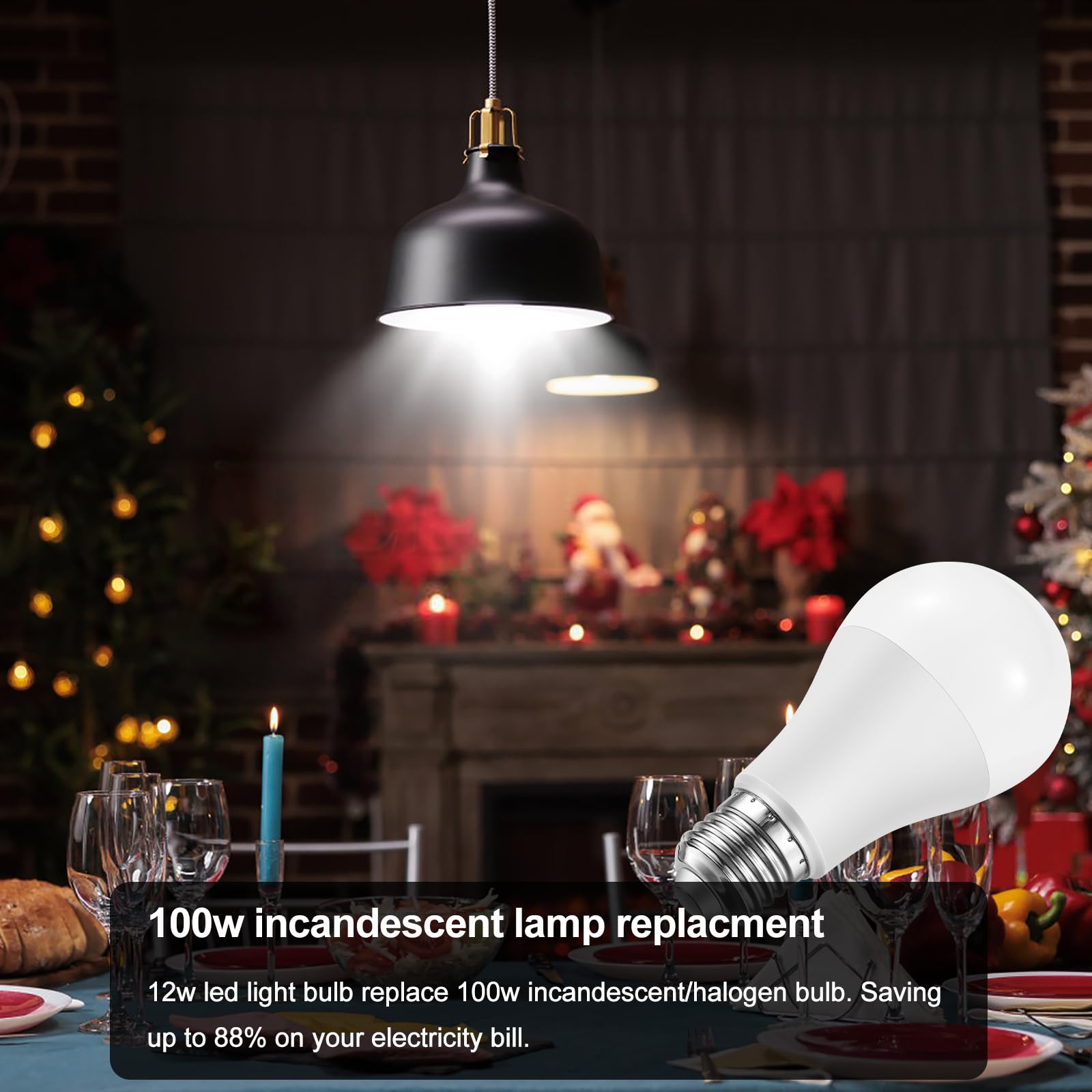 Hengbo Led 100 Watts Equivalent Light Bulb, E26 6500K Daylight White Led Bulb, A19 12W Medium Screw Light Bulbs For Kitchen, Liv