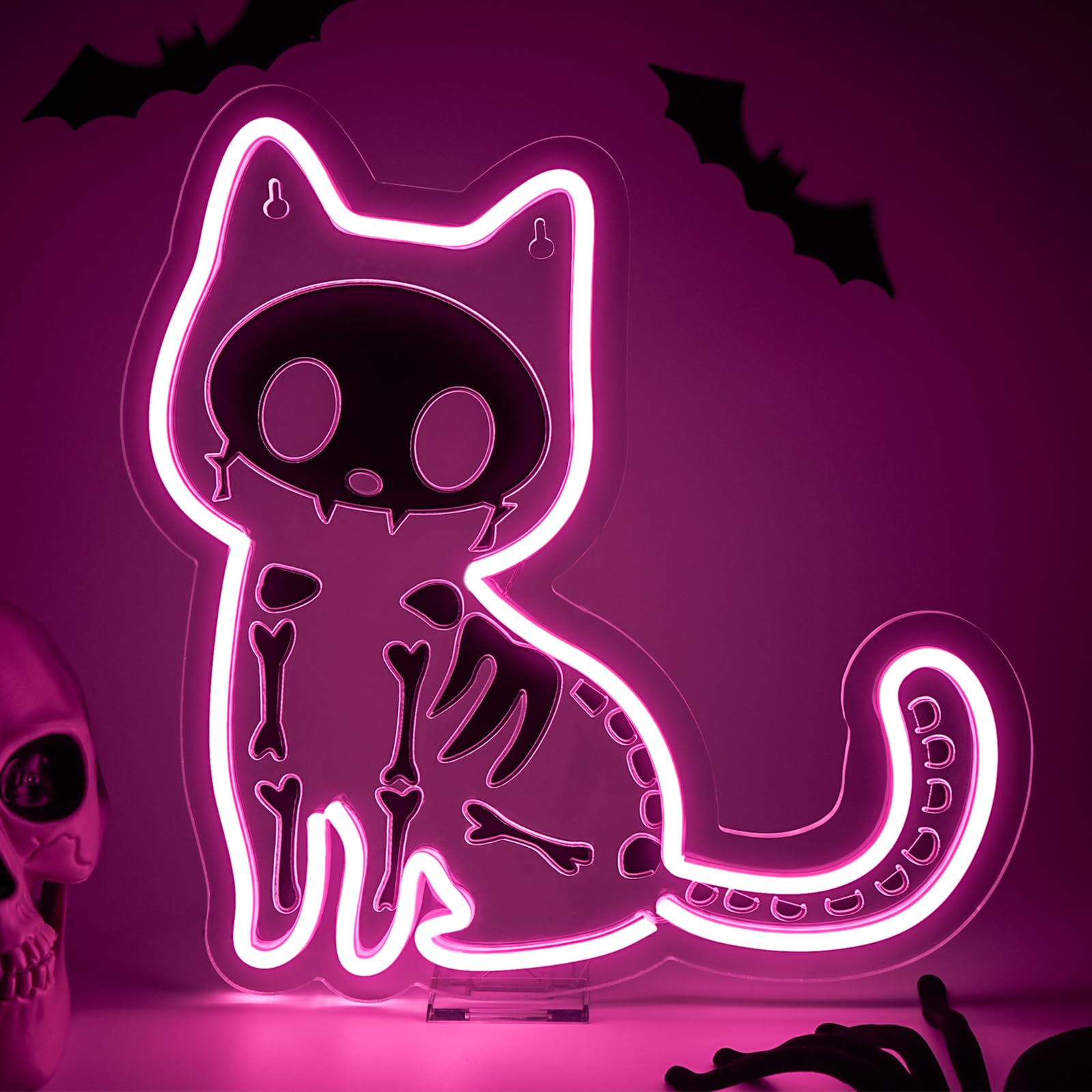 FAXFSIGN Electric Shock Cat Neon Sign Pink Cat Kitty LED Neon Signs for Wall Decor Home Kids Room Living Room Led Light for Cat 