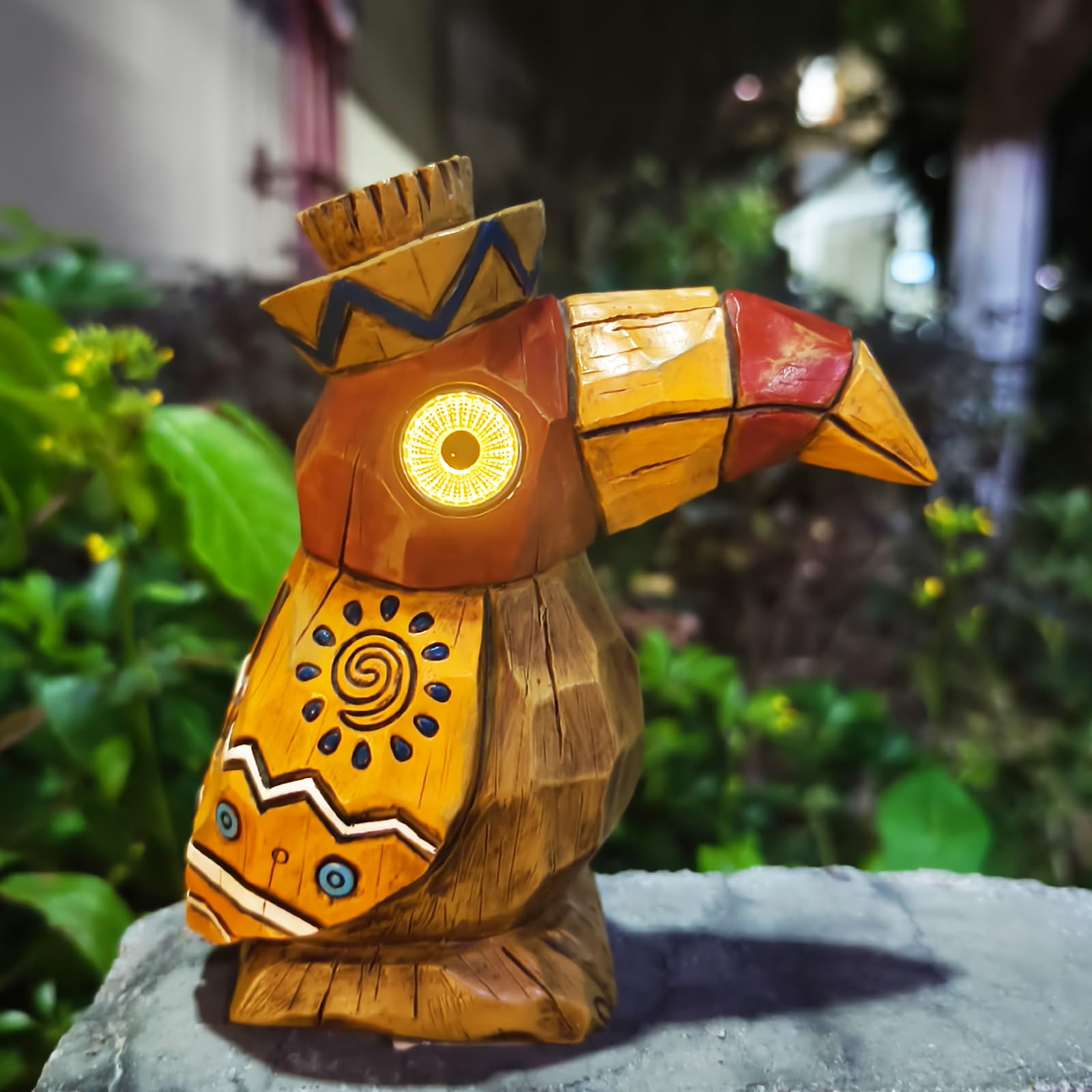 Yiosax Solar Tiki Statue-Woodwoodpecker Bird-Garden Hawaiian - Solar Outdoor Light Garden Sculptures & Statues Totem Pole Bar Outdoor Patio Pool Yard Summer Decorations
