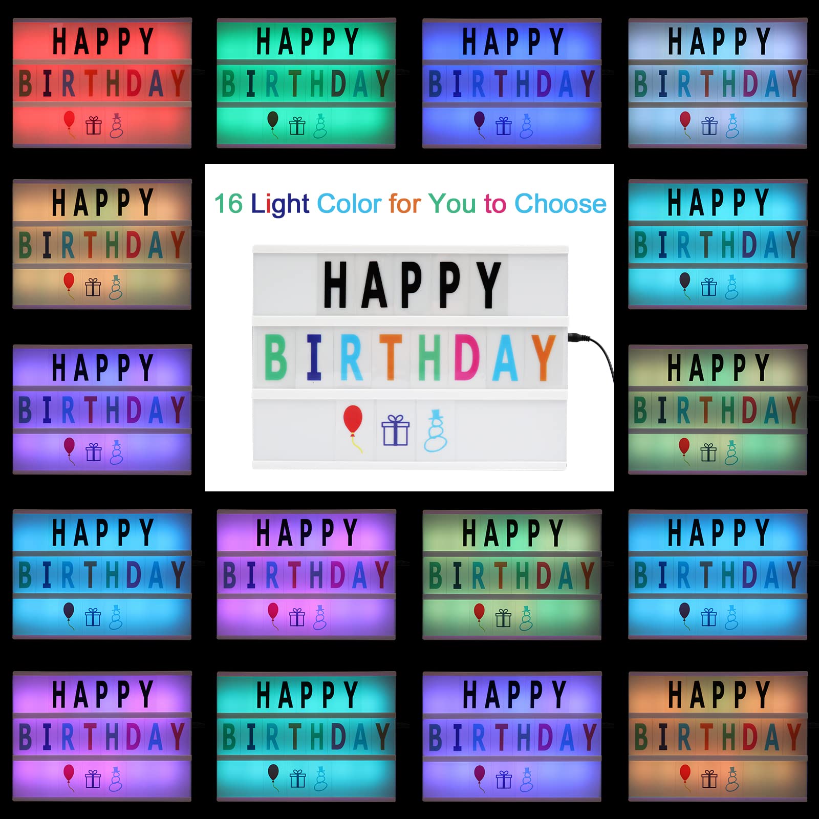 LightStone Cinema Light Box - A4 Size 16 Color Changing Message Board, Black Case, Model CLB13 for Festivals, Birthdays, Weddings, Parties