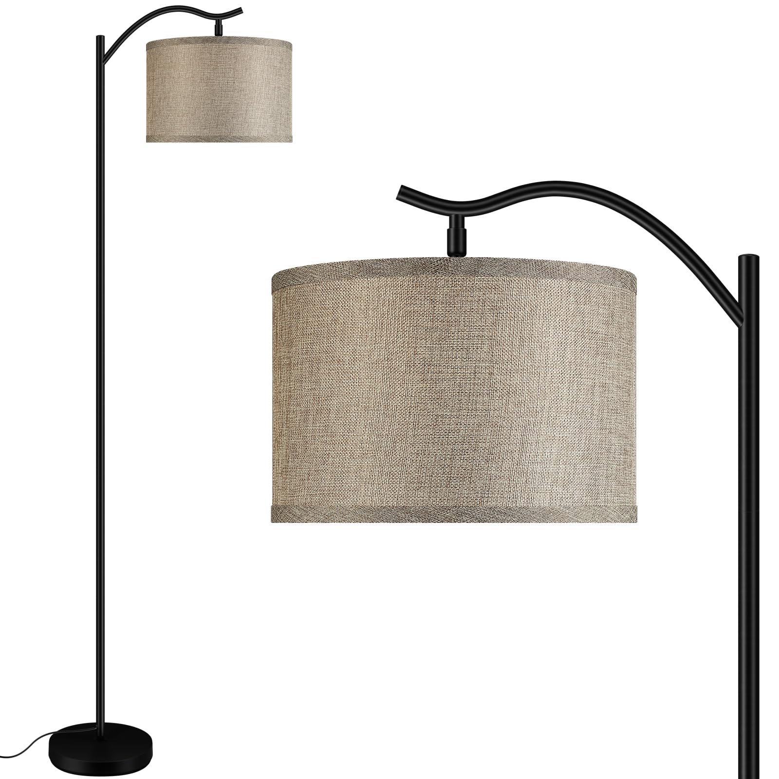 BoostArea Floor Lamp for Living Room,LED Arched Floor Lamp,Tall Modern Standing Lamp with Fabric Linen Shade,E26 Socket,Footswit