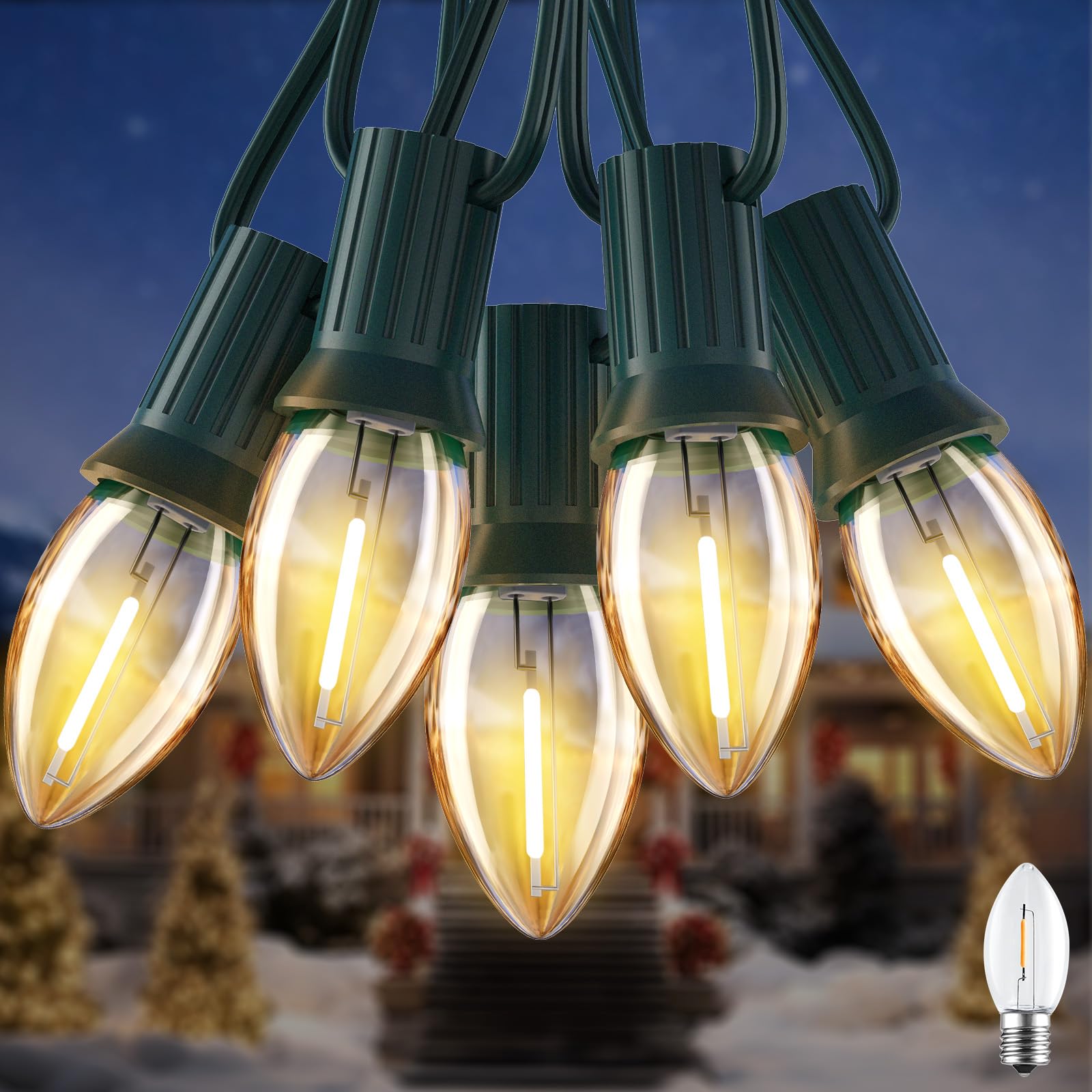 C7 LED Christmas Lights Outdoor, 25FT Vintage Christmas String Lights with 25+1 Plastic Bulbs, Commercial Connectable Holiday Li