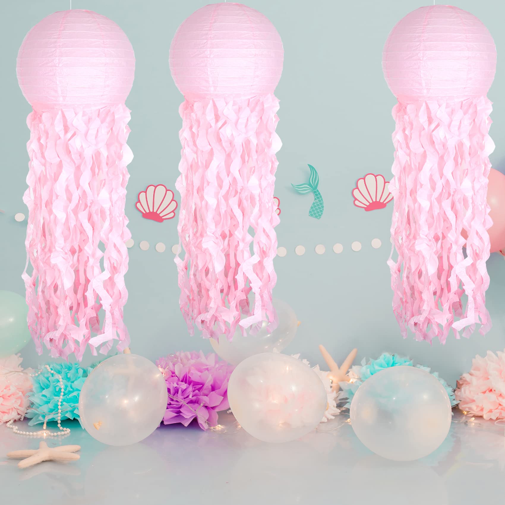 UNIIDECO Jellyfish Paper Lantern Decoration, Pink, Ocean Theme, Model Lan21