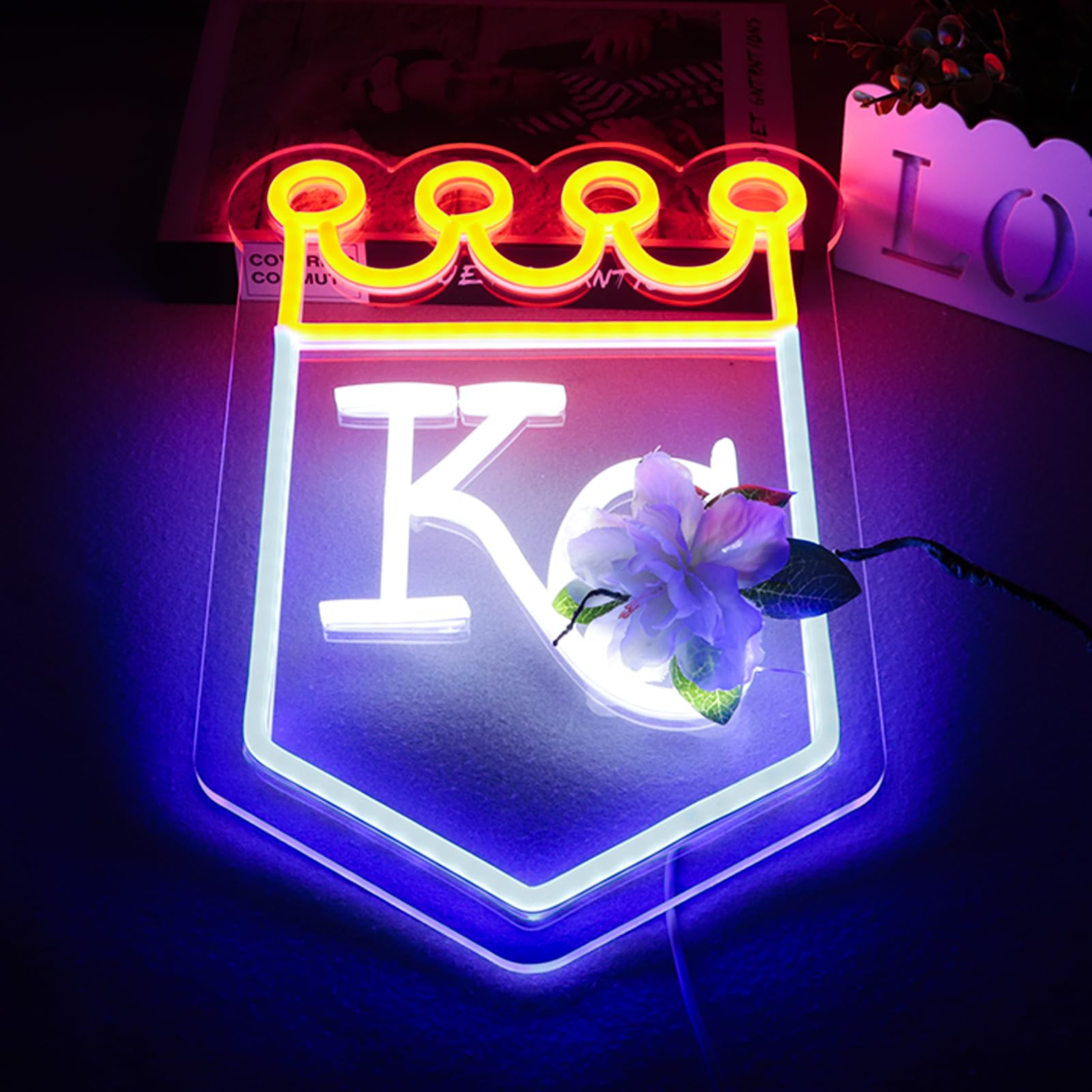 Balanar Baseball Neon Sign, Dimmable LED Wall Decor, 16x20 inches, Glass, B-Royals Baseball