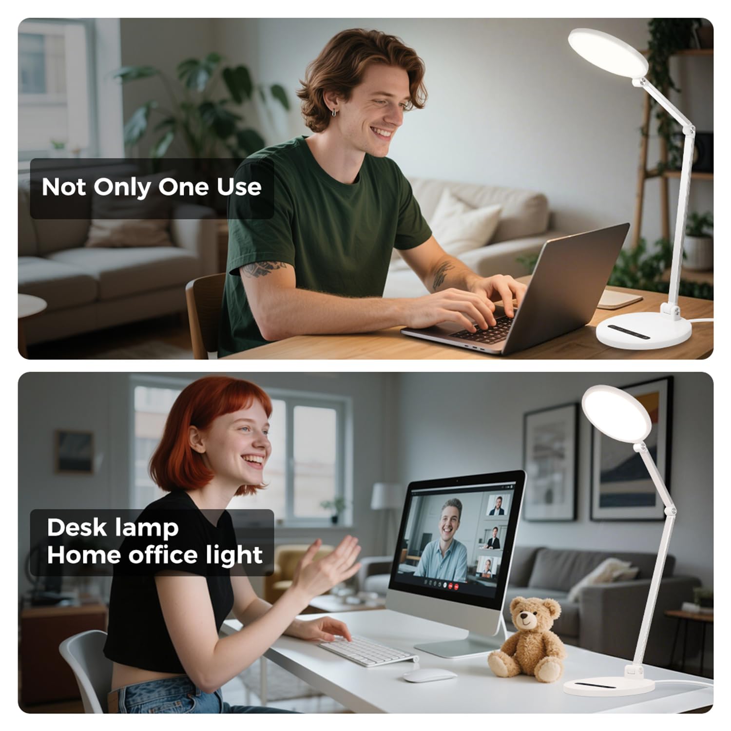 LED Desk Lamp for Home Office, Eye-Caring Desk Light for Video Call, Dimmable 3 Color Temperature 10 Brightness Computer Light,