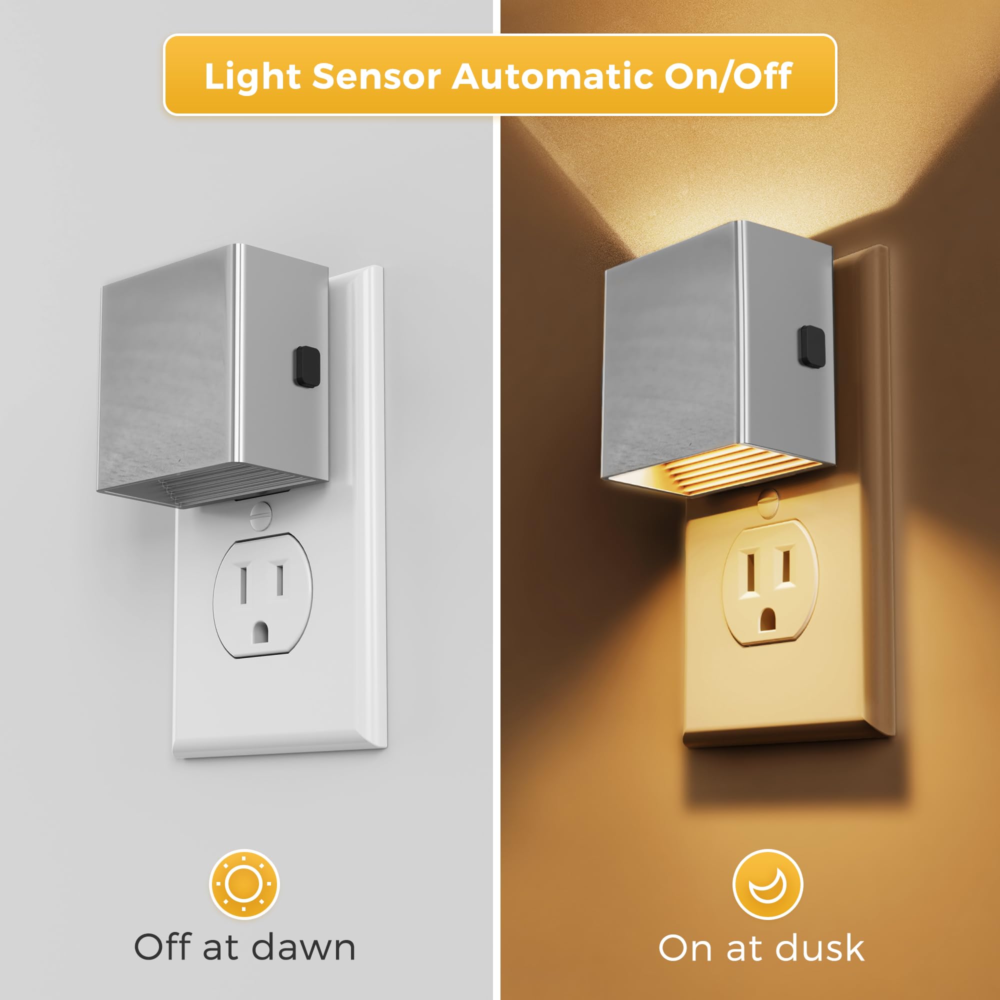 L Lohas Led Night Light,Night Lights Plug Into Wall,[2-Pack] Dimmable Night Light With Light Sensor,3000K Warm White,Silver Nigh