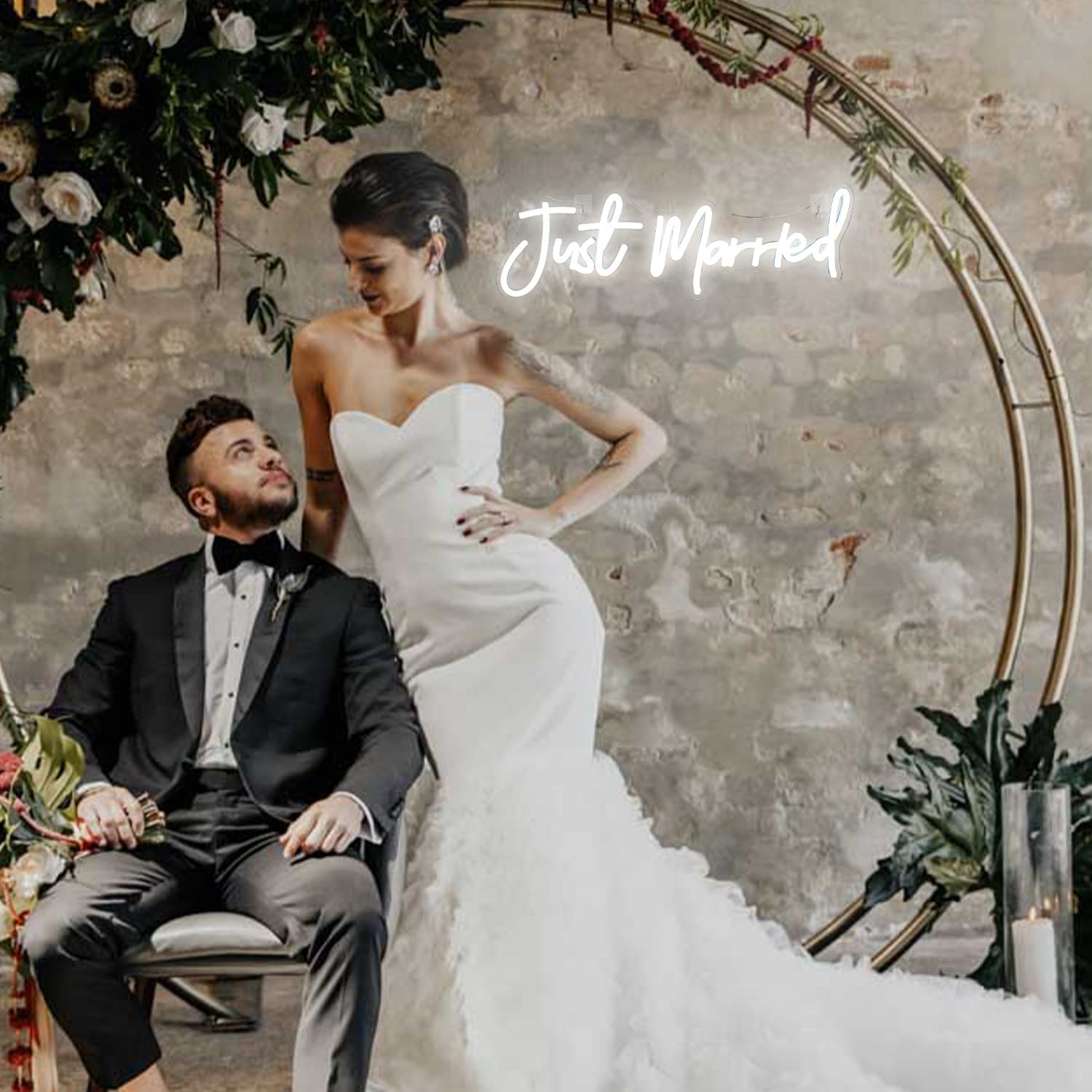Horseneon Just Married Neon Sign - White LED Wall Decor for Wedding, Proposal, Engagement - Model Just Married-1186