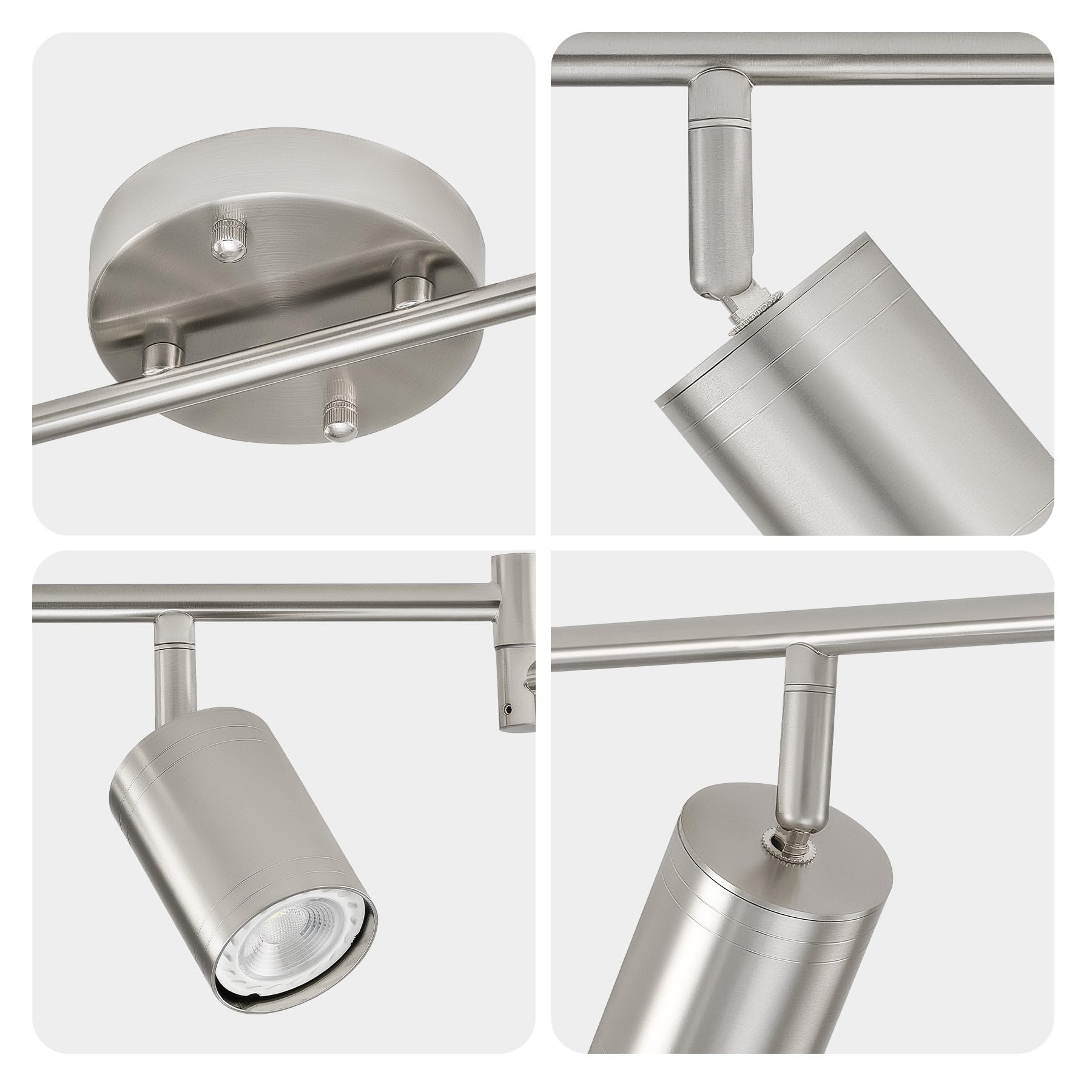 VONLUCE 6-Light LED Track Light Fixture, Rotatable GU10 Bulbs, Modern Nickel Ceiling Spotlight for Kitchen, Office, Bedroom, Model TCL-CR06