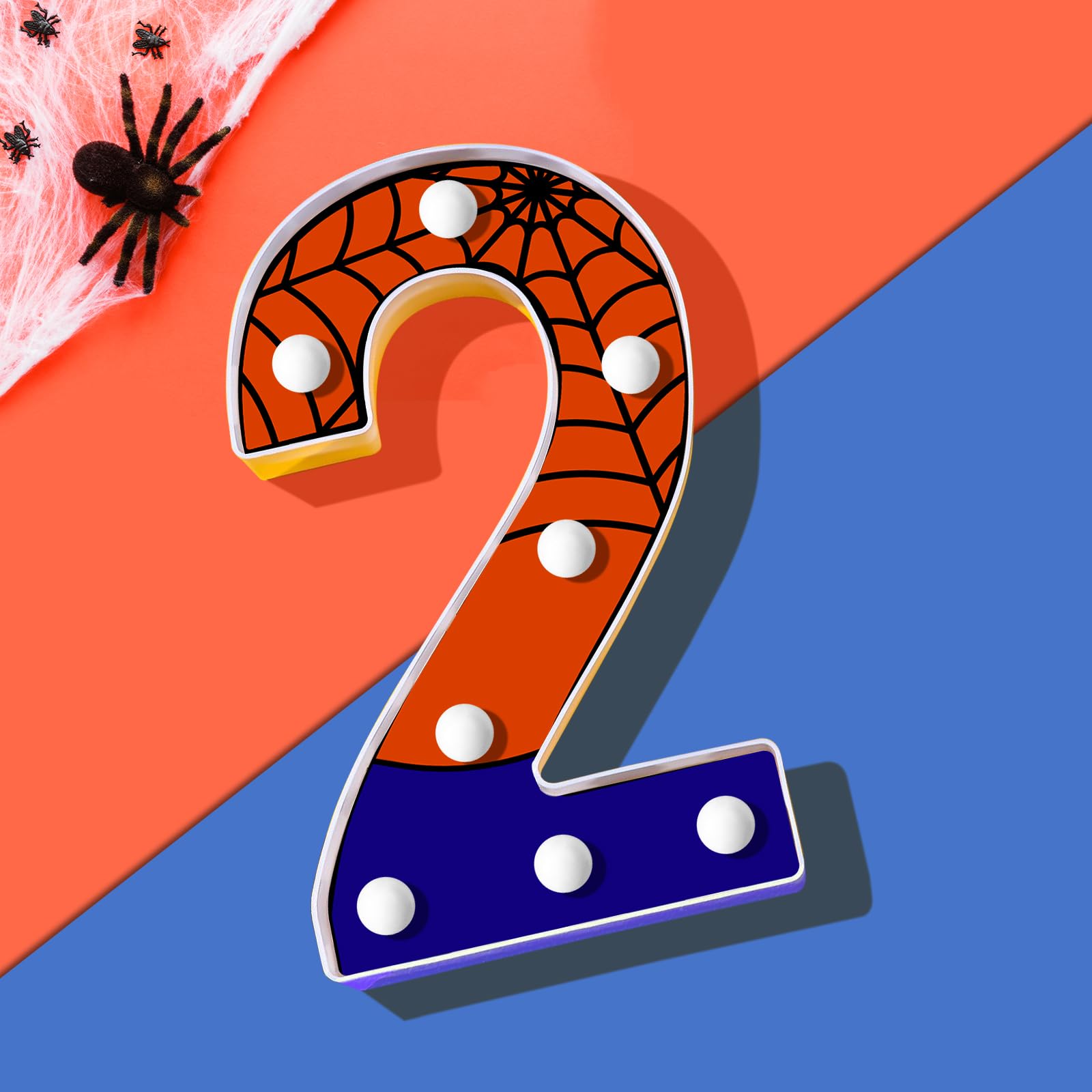 Axbmm 8.5" Spider Light Up Numbers Spider Birthday Decorations Happy Birthday Light Up Sign Night Light For Spider Decorations Spider Party Favors Spider Birthday Party Supplies (Number 2)