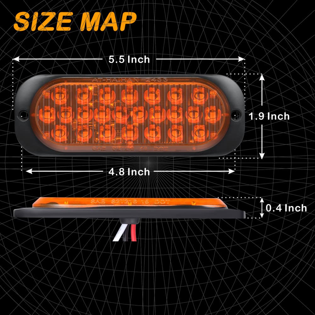 At-Haihan Pack Of 2 Aluminum Housing 24 Amber Led Trailer Stop Brake Turn Tail Lights, Dot Compliant Waterproof Surface Mount Li
