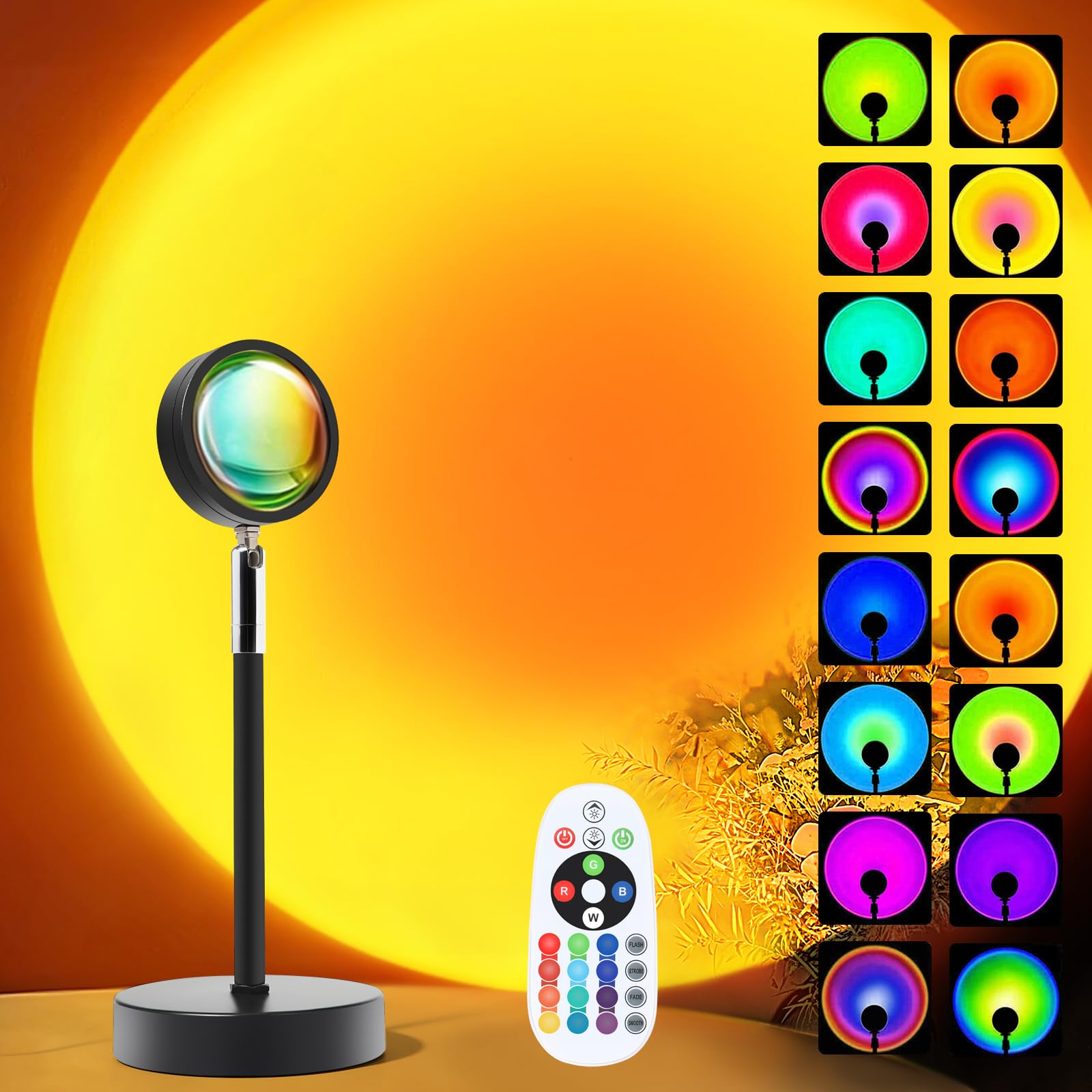 Sunset Lamp Projector, Rainbow Projection Led Lights with Remote, 16 Colors Multicolor Changing LED Night Light, Sunlight Light 