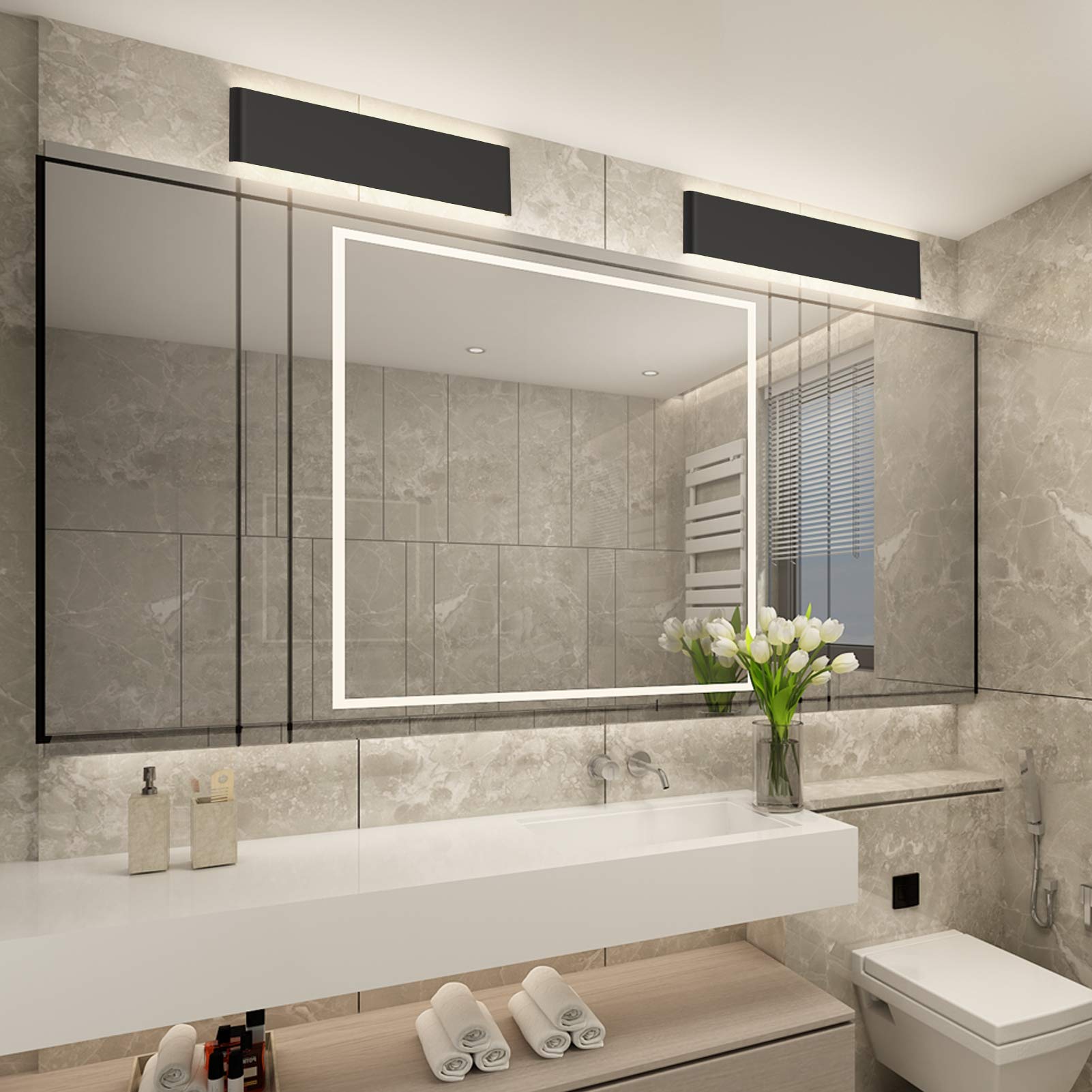 Aipsun 24In/20W Led Matte Black Modern Vanity Light Matte Black Wall Light Up Down Wall Mount Lights Indoor Modern Wall Light Fo