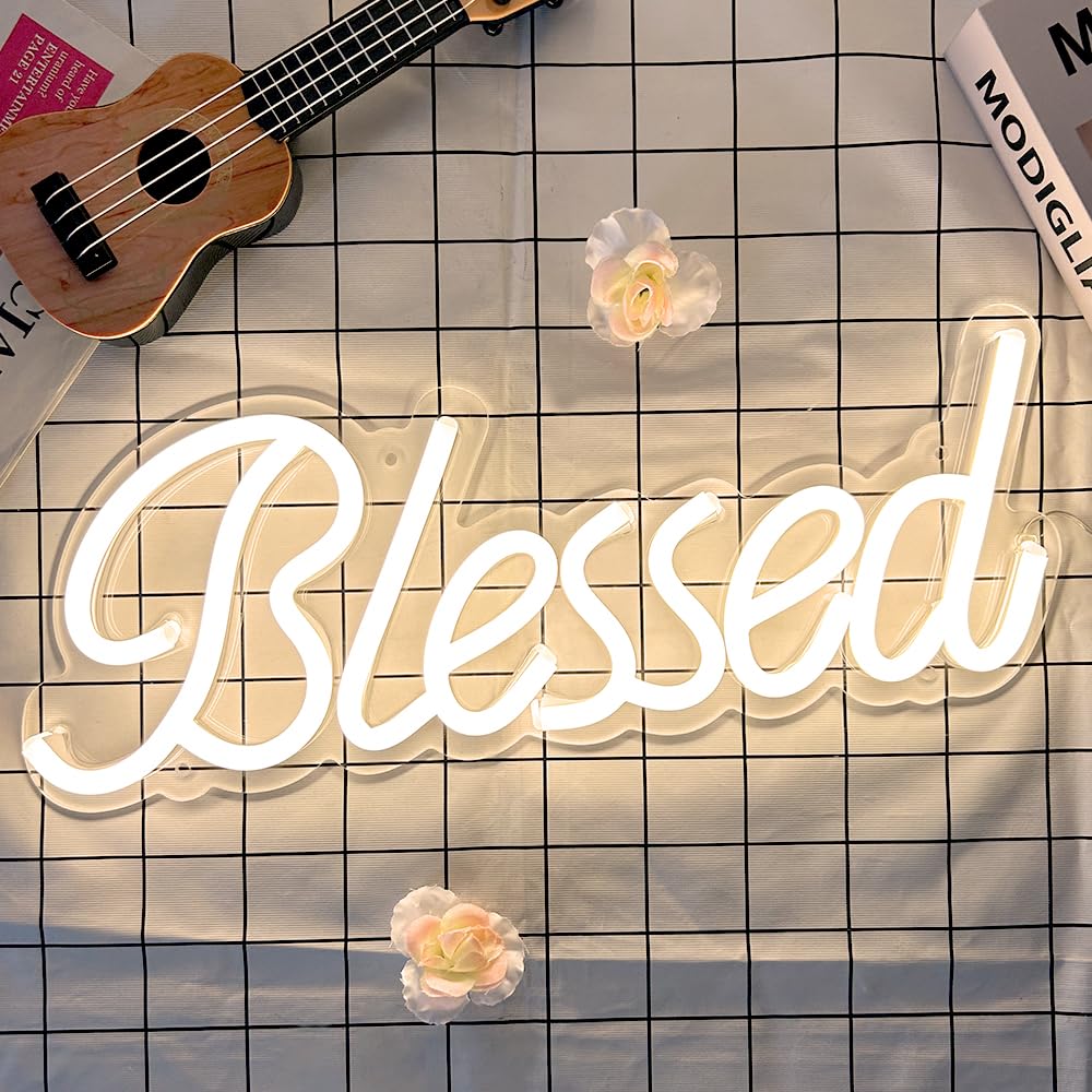 Divatla Blessed Neon Sign - Led Wall Decor, Dimmable, Usb Powered, 17X7, Warm White, Acrylic For Bedroom And Office