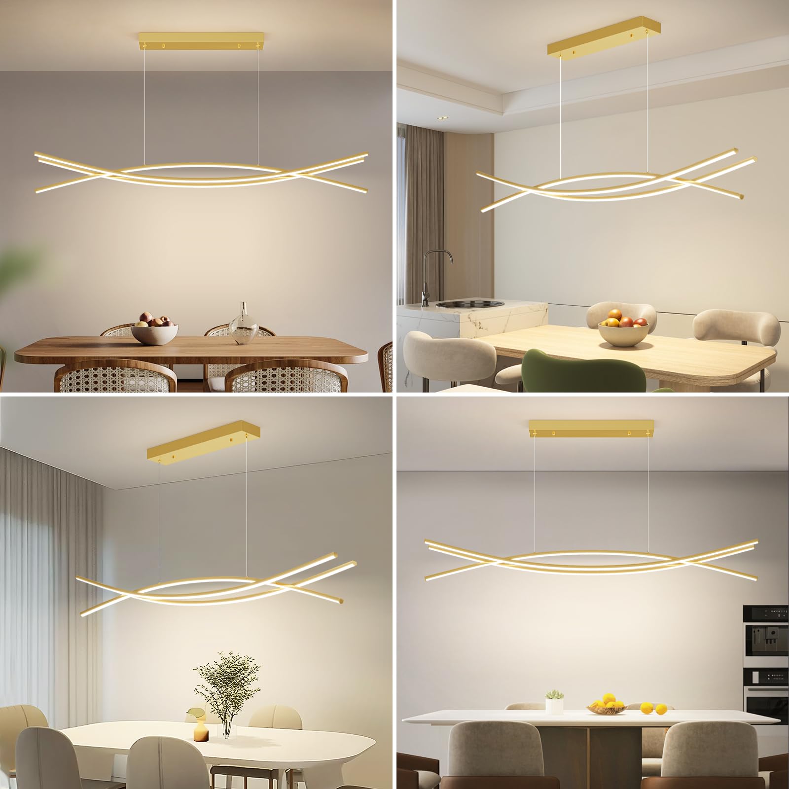 Mikeru Modern Ceiling Chandelier Light, 47in Gold Aluminum Pendant with Remote, Adjustable Color Temperature, Model NXF-YG