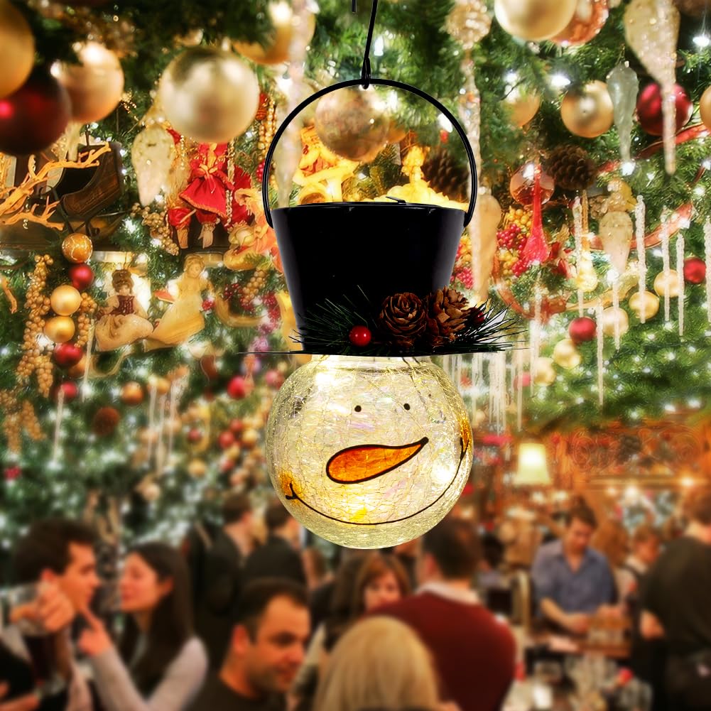 Starsoul Snowman Solar Lantern - Waterproof Decorative Glass Light for Garden, Patio, Yard, Xmas Holiday - Pinecone Model SY49062115