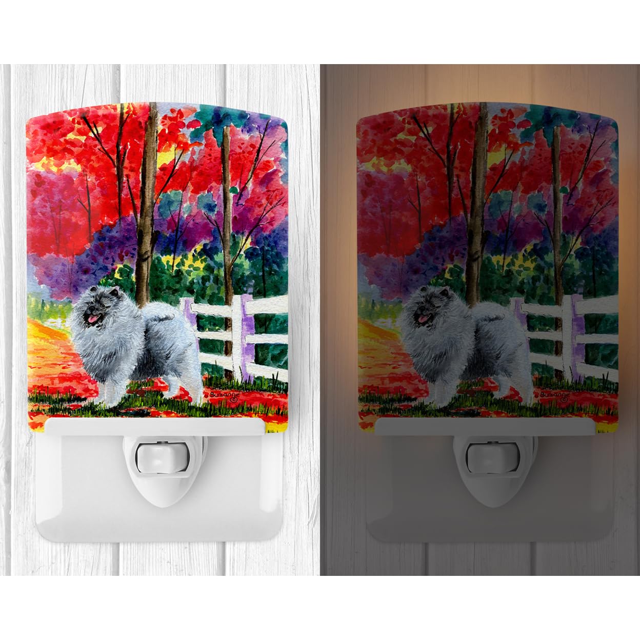 Caroline'S Treasures Ss8432Cnl Keeshond Ceramic Night Light Compact, Ul-Certified, Ideal For Bedroom, Bathroom, Nursery, Hallway, Kitchen, 6X4X3, Multicolor