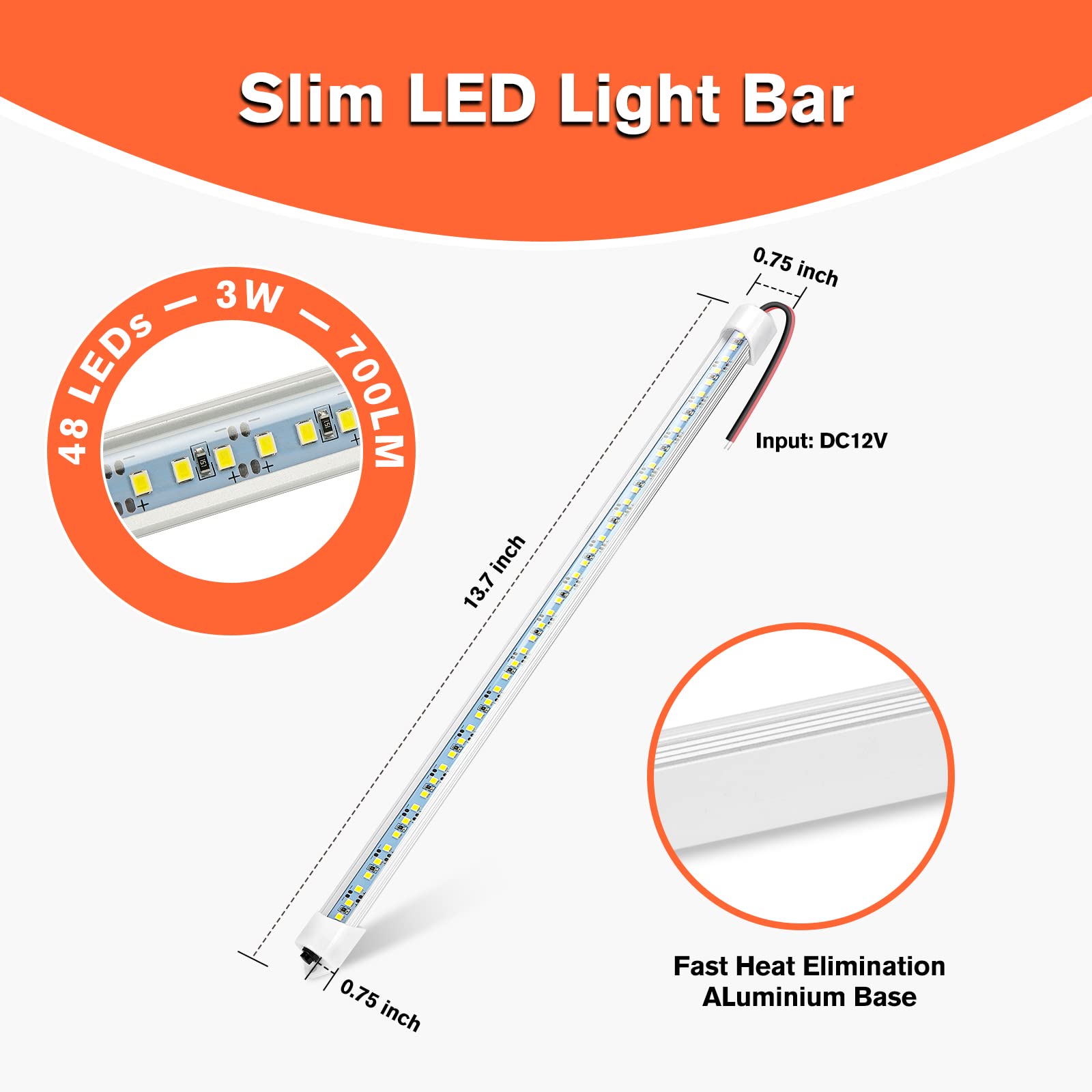 12V Interior Led Light Bar, Dc 12V Led Light Strip W/Switch For Car, Trailer, Truck Bed, Van, Rv, Cargo, Boat, Cabinet, Slim Enc