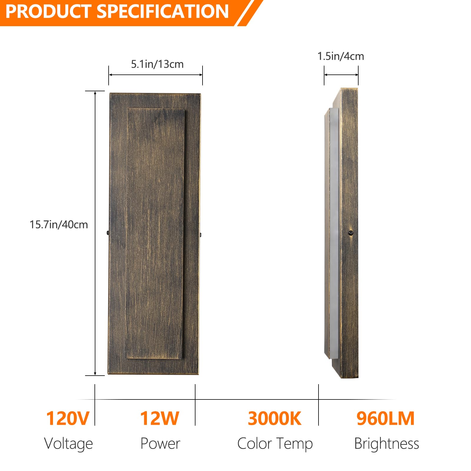 Tewei Led Outdoor Wall Lights, 15.7'' Modern Outdoor Indoor Wall Sconce Large Exterior Lighting Fixtures Outside Front Door Ligh