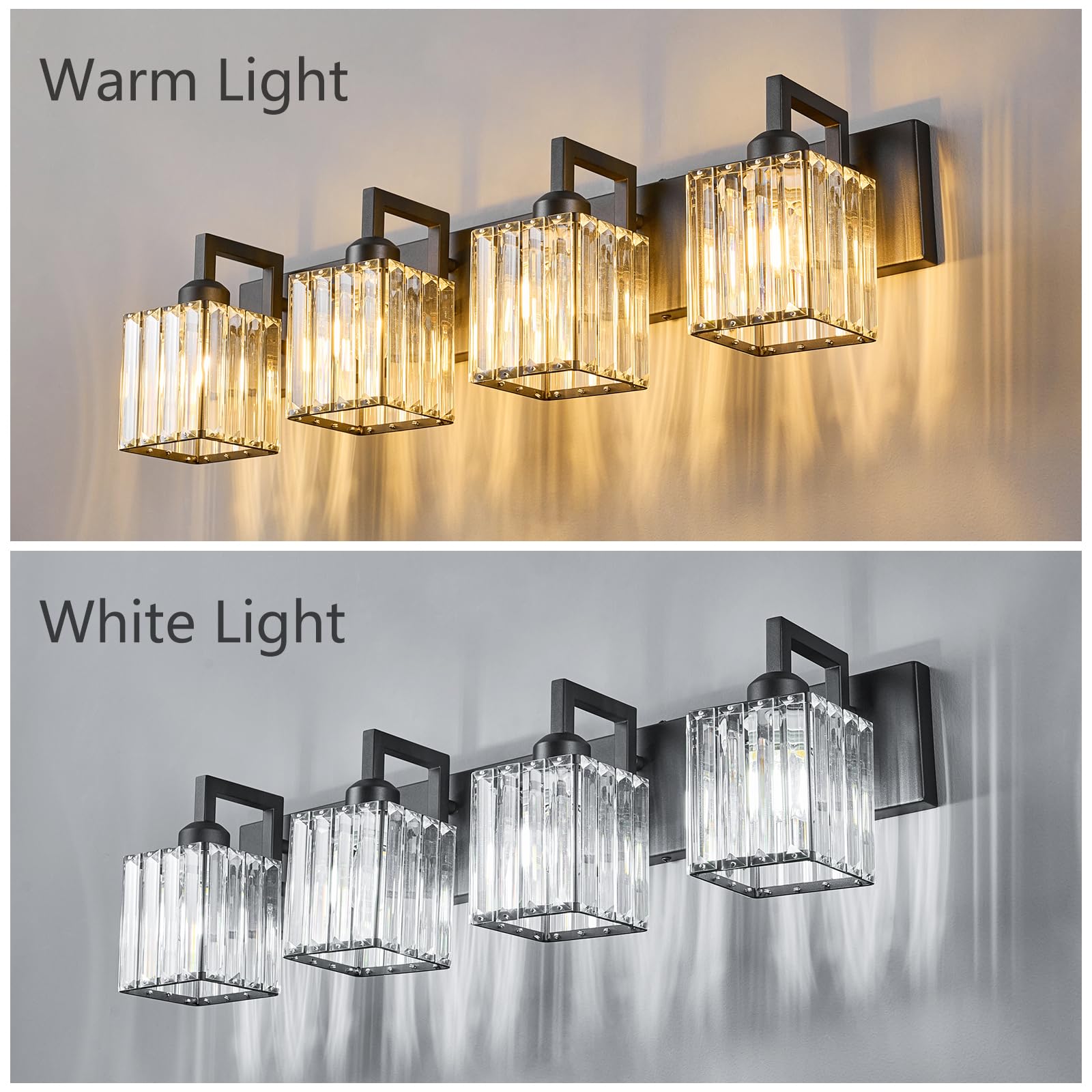 FDPBY Modern Crystal Bathroom Vanity Light 4-Lights Black Metal JW-003