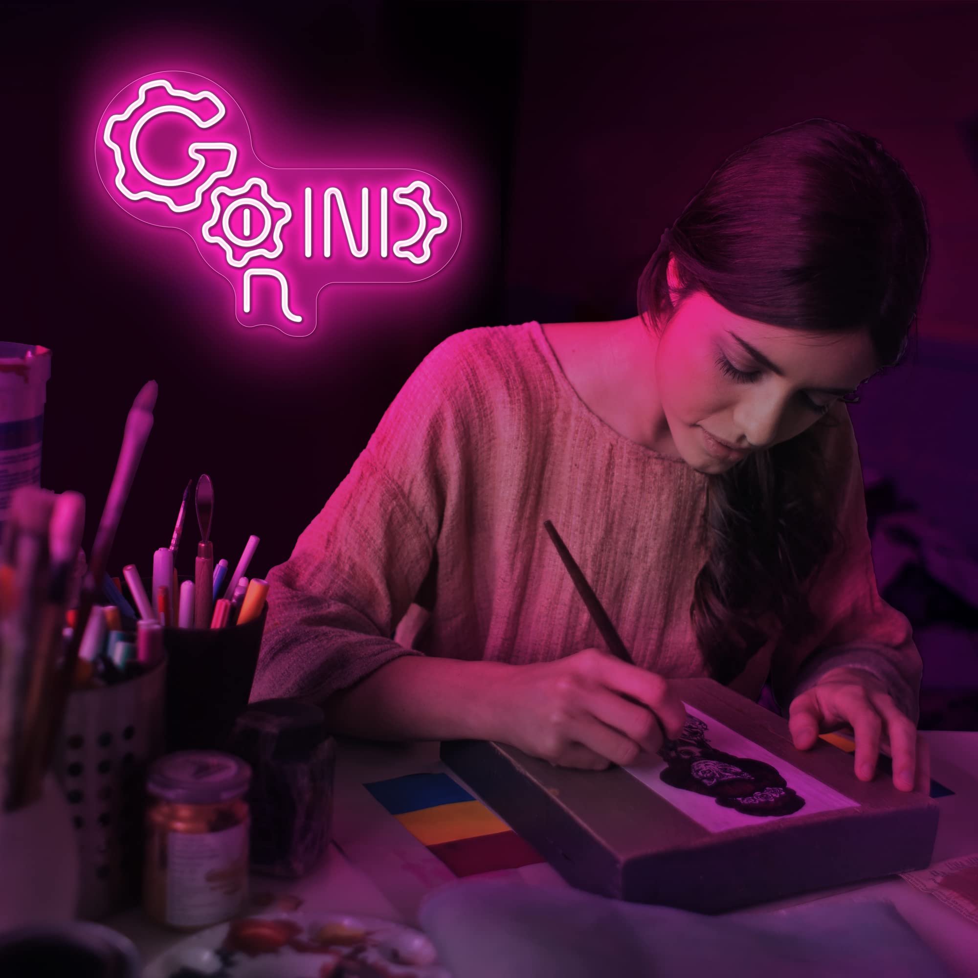 Lumoonosity Grind Neon Sign - Gamer Neon Sign for Boys, Teens Game Room, Bedroom Decor - USB Powered Grind Neon Gaming Sign for