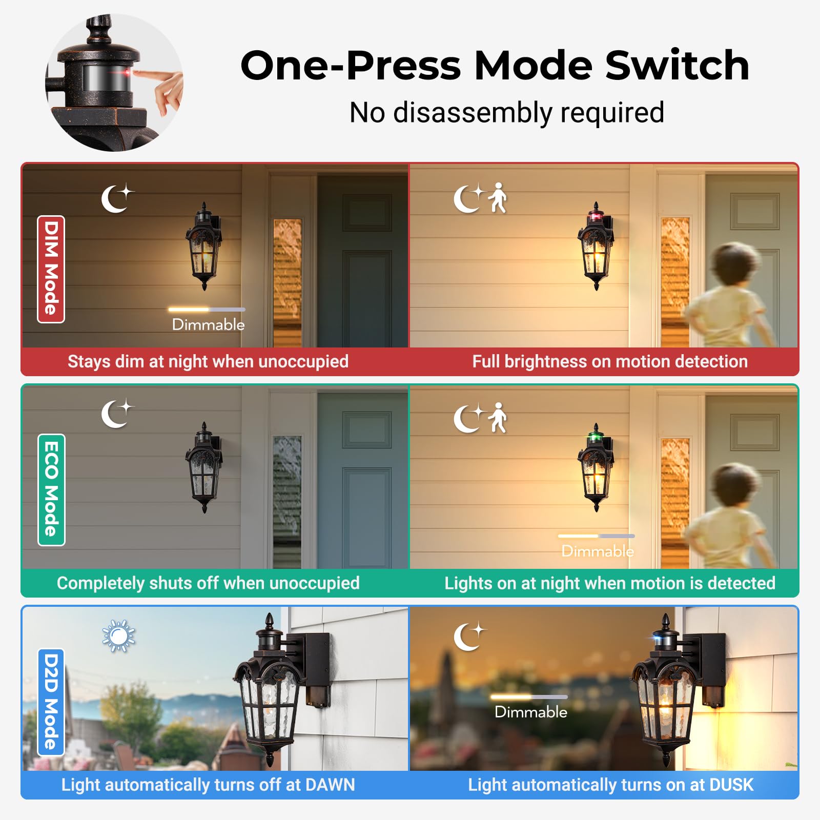 Opaxis 16.4 Motion Sensor Outdoor Lights With Gfci Outlet  2-Pack Orb Outdoor Porch Light With Water Ripple Glass  4-Modes Waterproof And Anti-Rust Dusk To Dawn Outdoor Lighting For Garage Patio