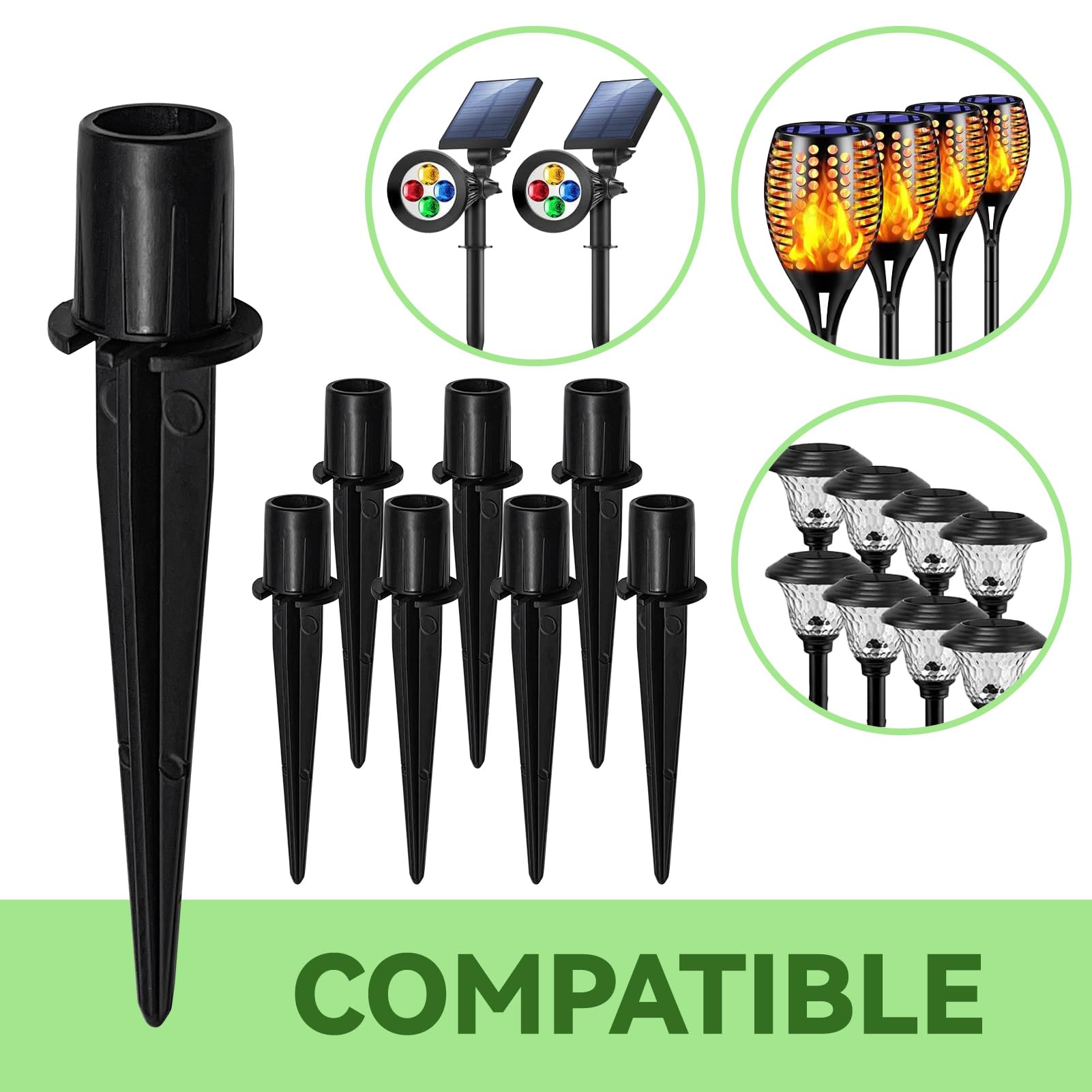 10 Pack Metal Replacement Stakes For Solar Lights Outdoor, 0.78&quot; X 5.35&quot; Solar Pathway Lights Spike Replacer, Outdoor Ground Stakes For Garden Lights Landscape Yard Pathway Patio Lamps Pole