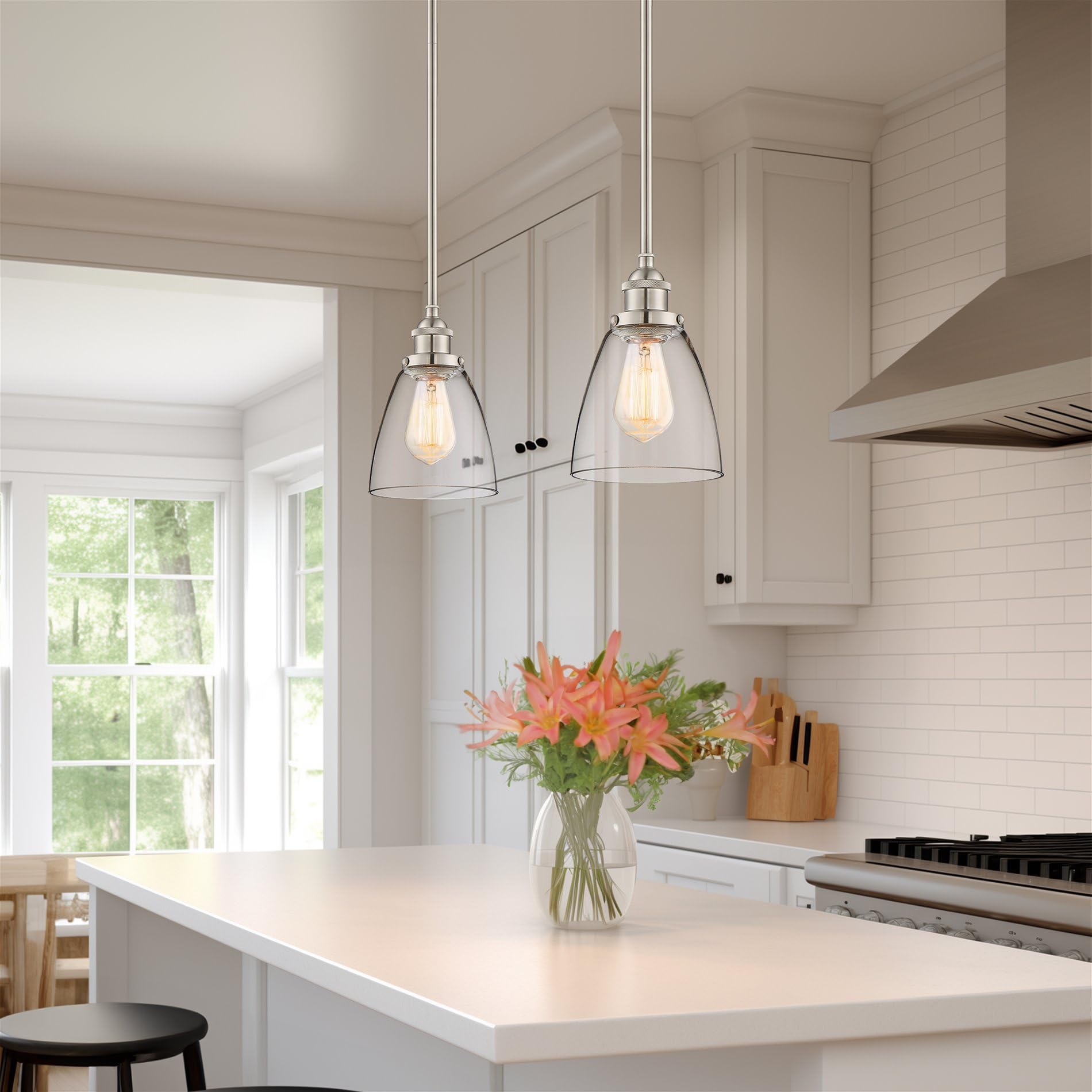 Kira Home Vintage Industrial Pendant Light, Dimmable, Adjustable Height, Brushed Nickel, Model RV-CP6962-BN