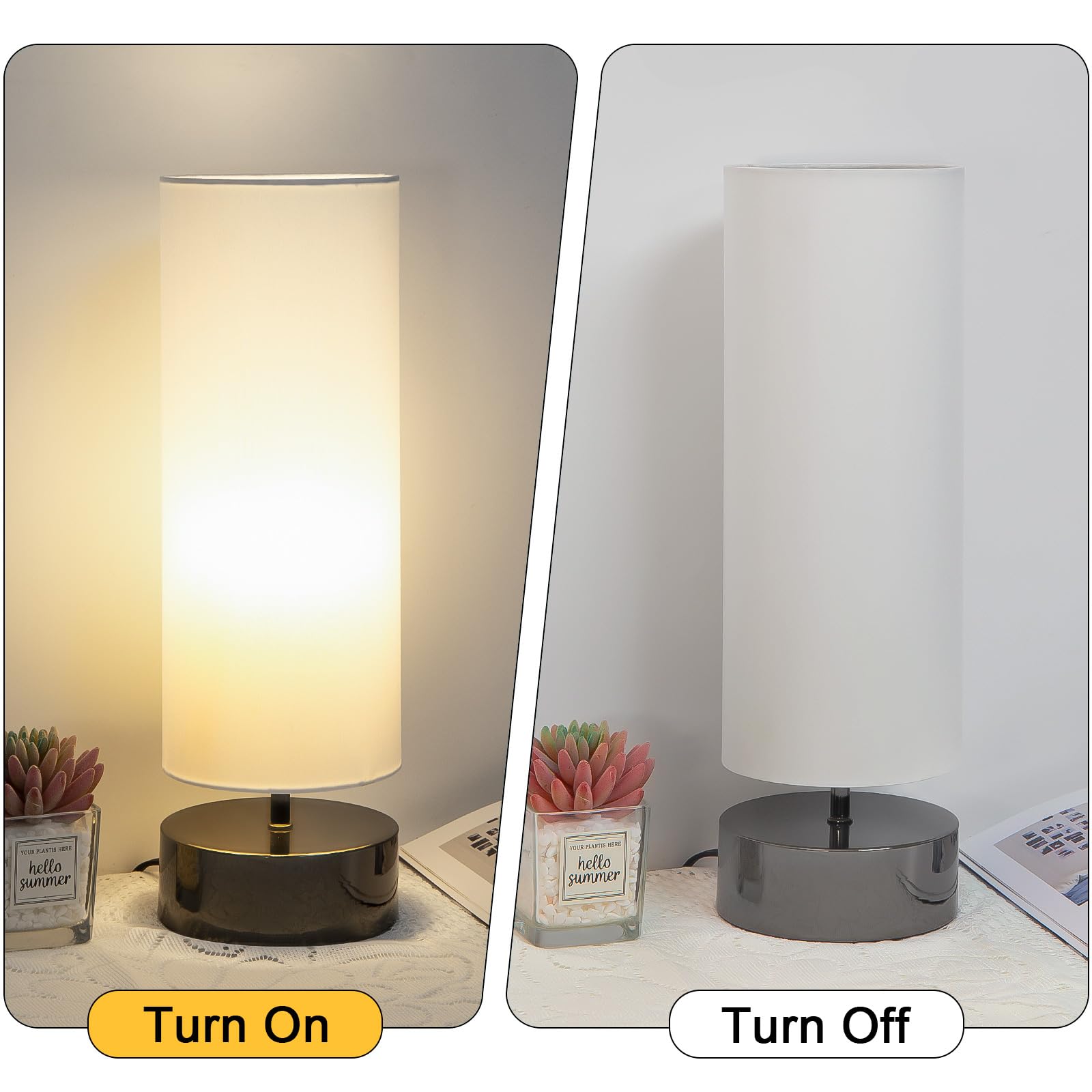 Seaside Village Touch Control Table Lamp, Modern Minimalist Design, 5.51x5.51x17.52 in, White Shade, Black Nickel Base, LED Bulb Included