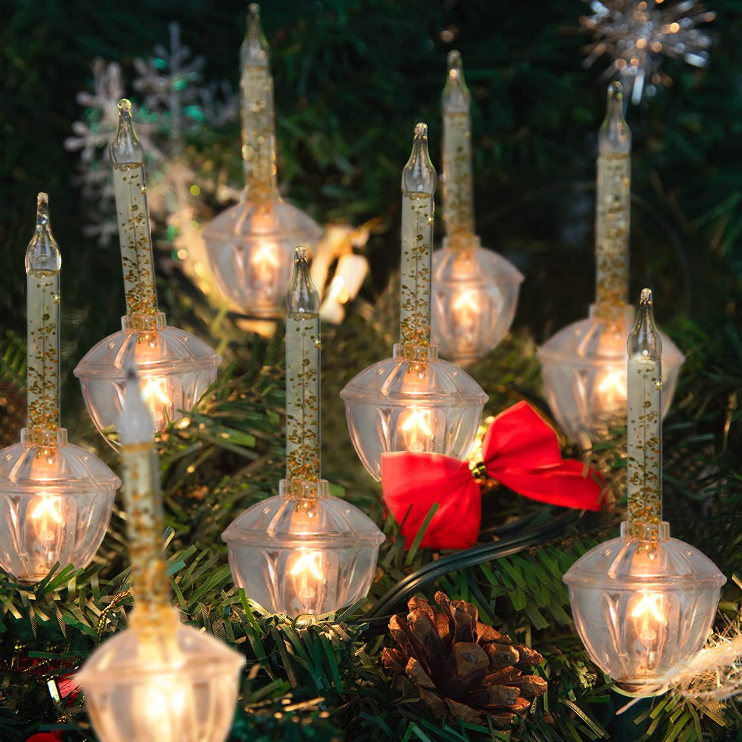 SUNSGNE Christmas Bubble Lights, 8.8Ft Vintage Bubble Lights with 10 Gold Glitter Bulbs(1 Spare), C7/E12 Candelabra Base, Gold C