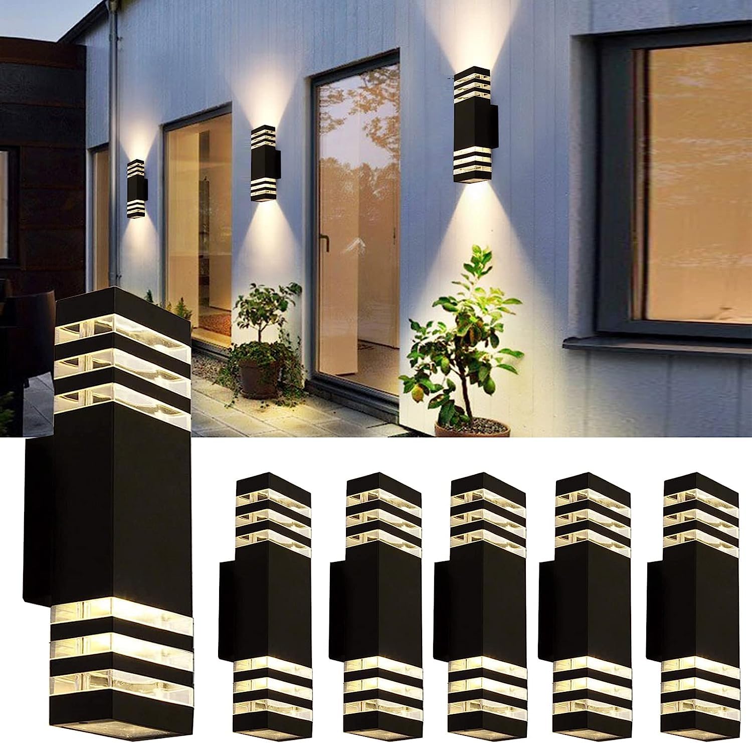 Superyofo Outdoor LED Wall Lights, 15 Inch, 18W, Aluminum, 4000K Day White, Waterproof IP65, 6 Pack