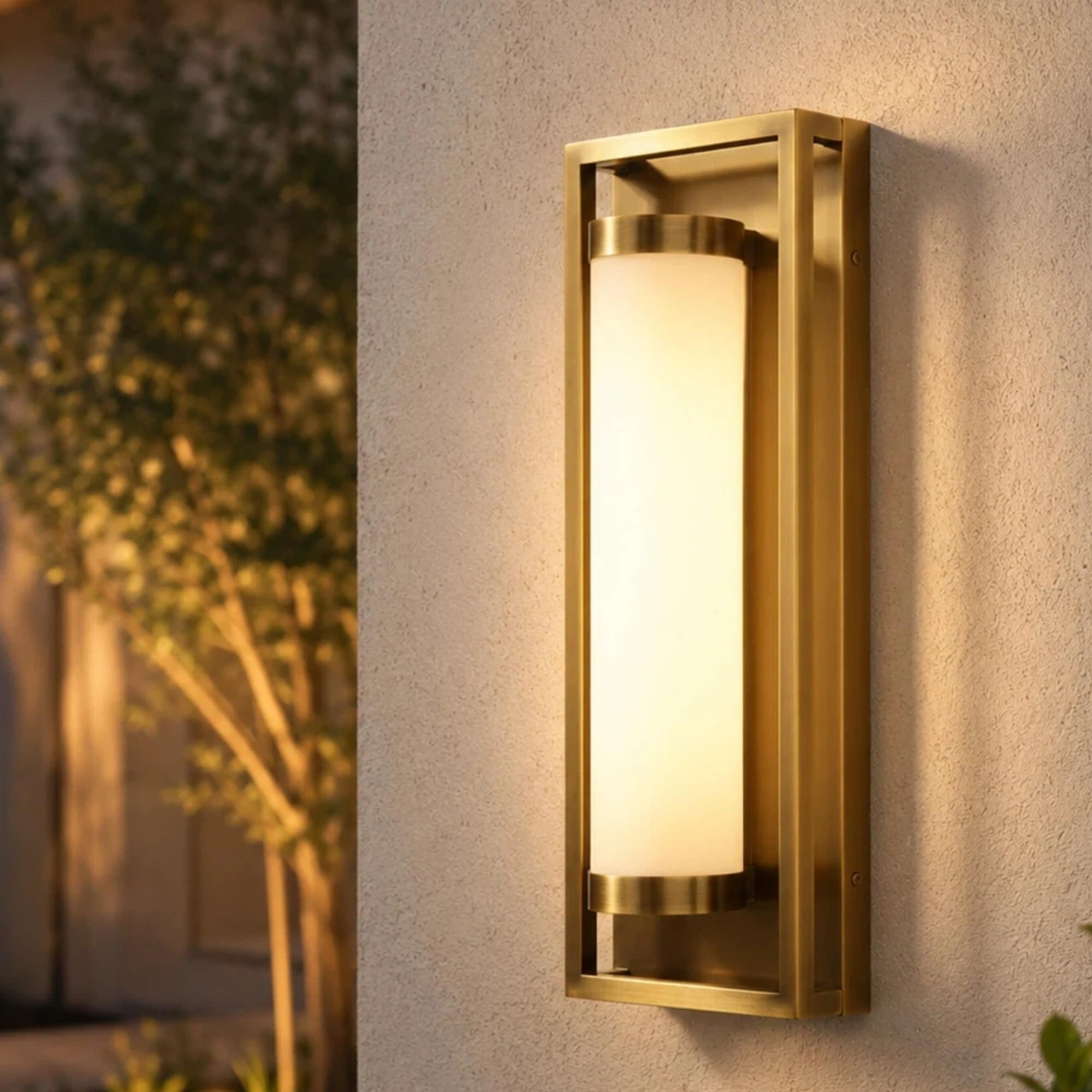 Hyunbae Dusk to Dawn Outdoor Sconce Lights, Modern Outdoor Wall Sconces with Photocell Sensor, 15W Dimmable LED Porch Light, Bra