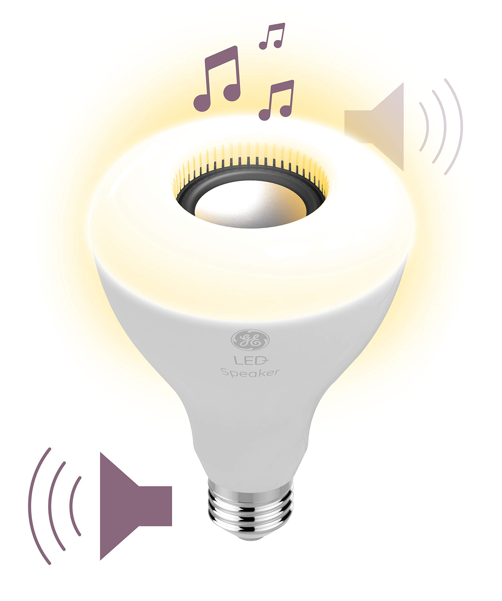 Ge Led+ Speaker Indoor Floodlight Bulb, Soft White, Bluetooth Speaker, No App Or Wi-Fi Required, Remote Included, Br30 Indoor Fl