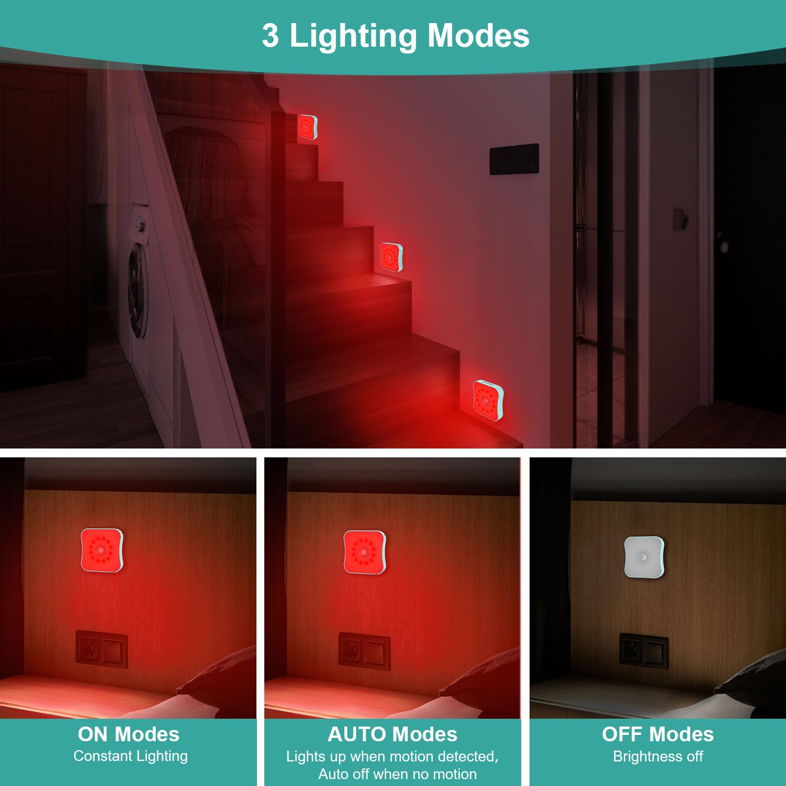 ZOCIFINER Rechargeable Red Night Lights with Motion Sensor, Magnetic Stick-On Design for Bathroom, Bedroom, and Stair - 4 Pack