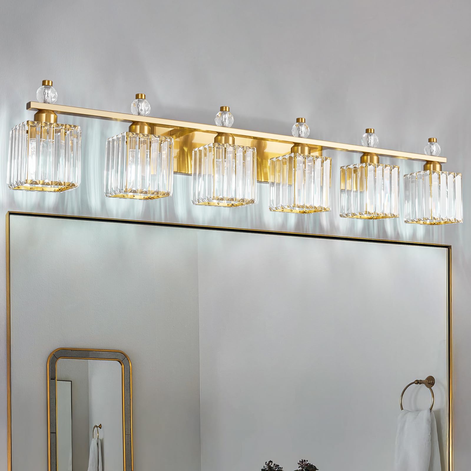 Fdpby 6-Light Modern Crystal Vanity Light - Gold Metal Bathroom Fixture, Model 290