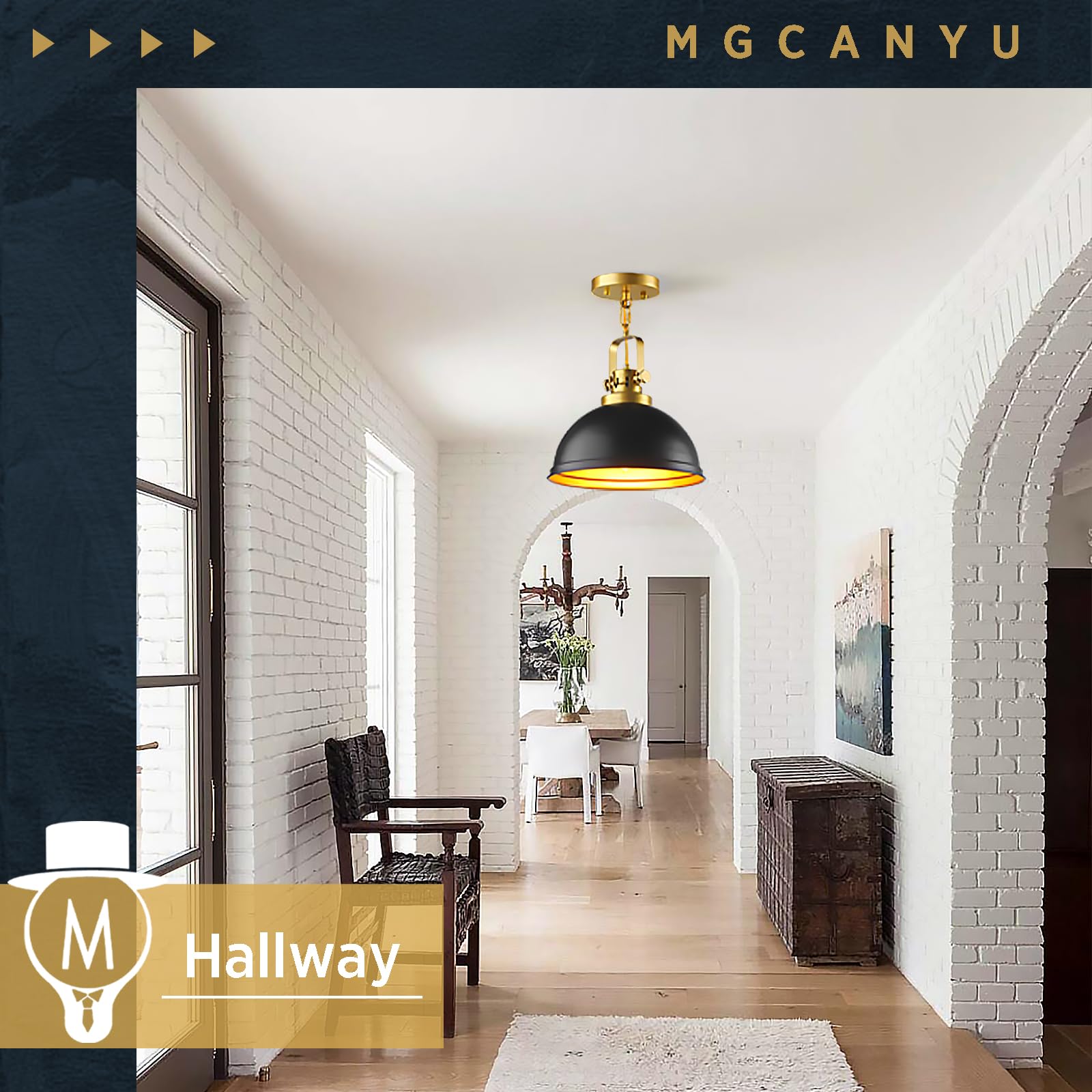 Mgcanyu Farmhouse Black And Gold Pendant Lights Kitchen Island  Matte Black Dome Pendant Lighting Gold Vintage Metal Hanging Ceiling Light Fixture For Living Dining Room Restaurant Entrance Sink