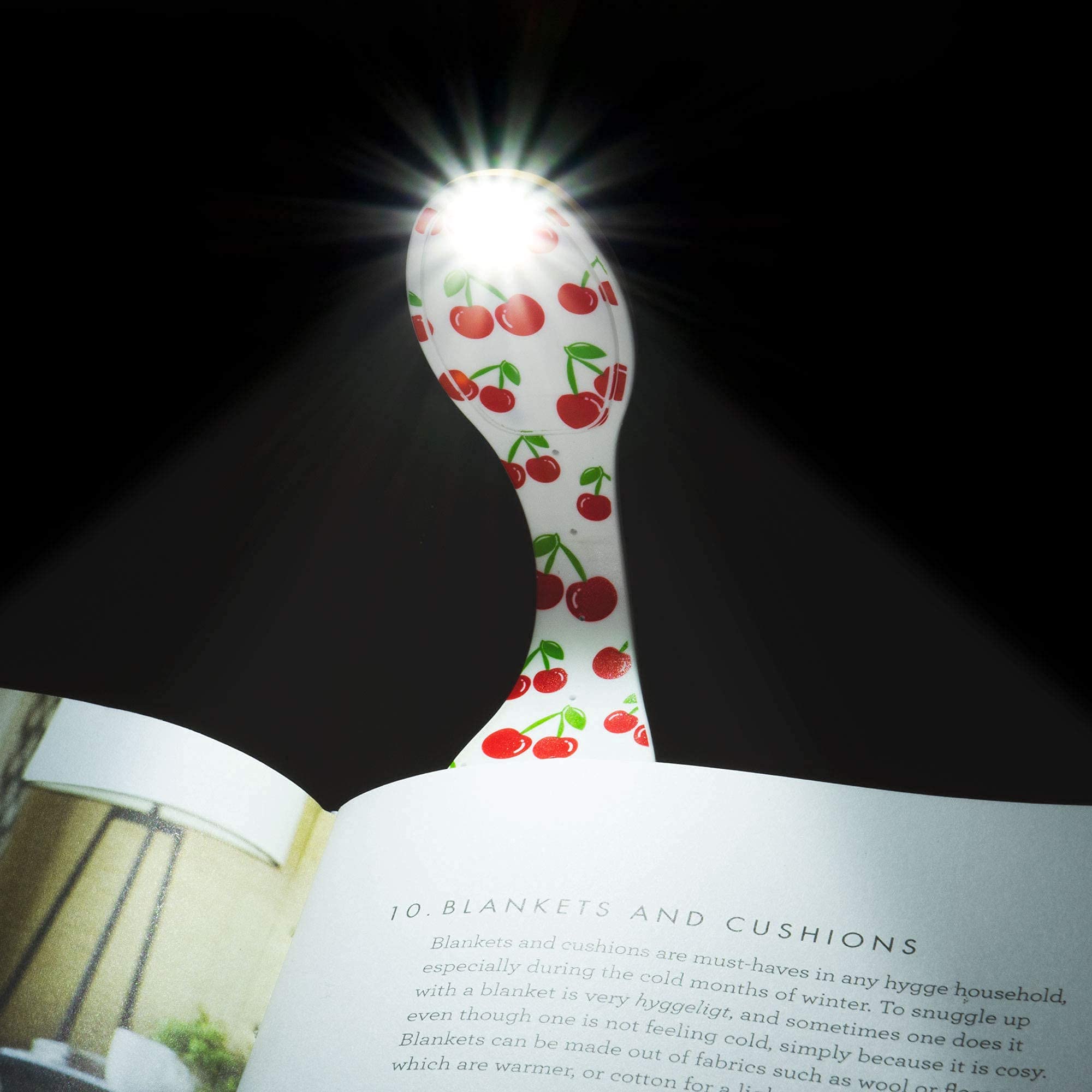 Gifts for Readers & Writers Flexilight Bookmark Light | LED Clip-On Reading Lamp | Battery Operated | Cherries