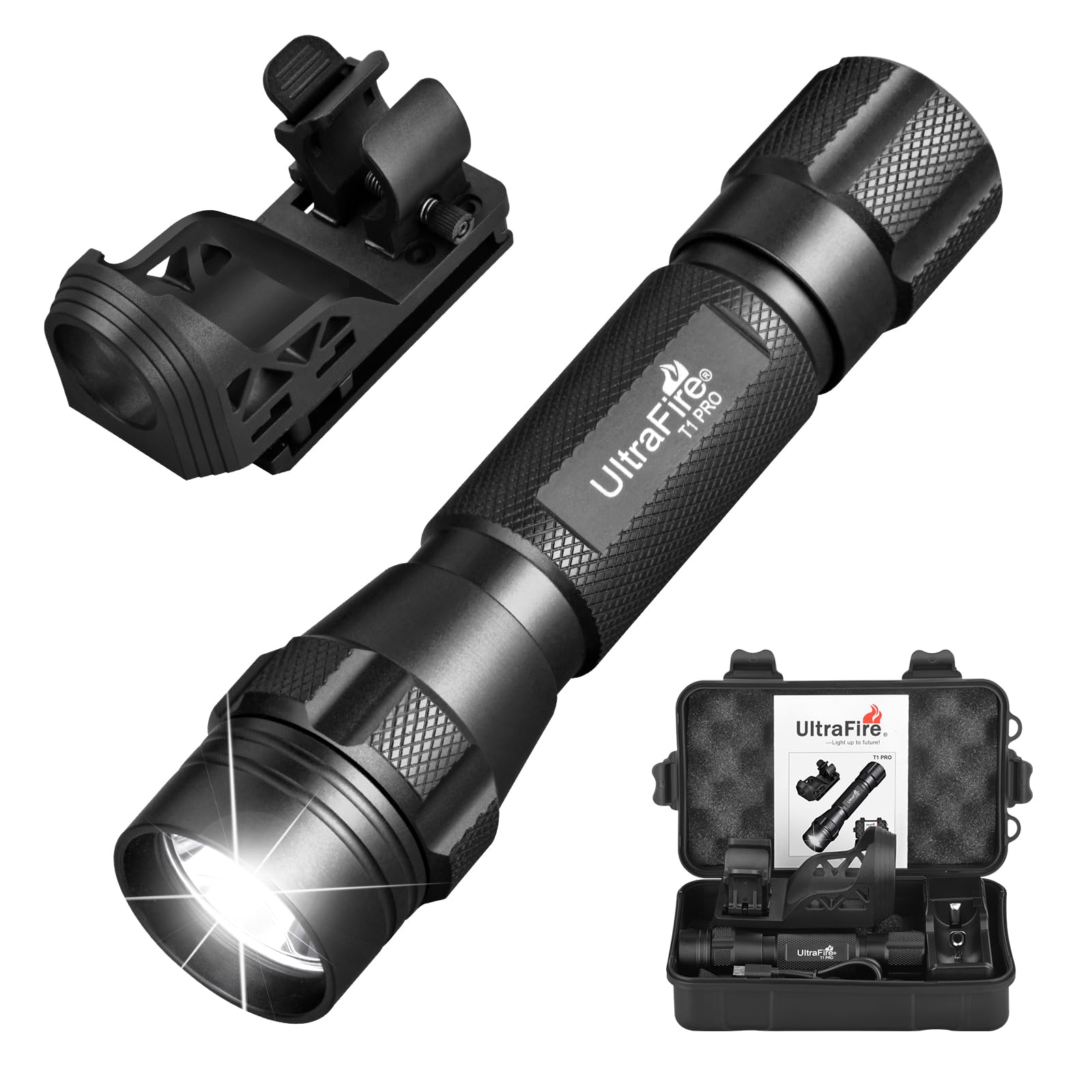 ULTRAFIRE 1000 High Lumen Tactical EDC Flashlight with Holster,Single Mode Police Flashlight with Belt Holder,Bright Law Enforce