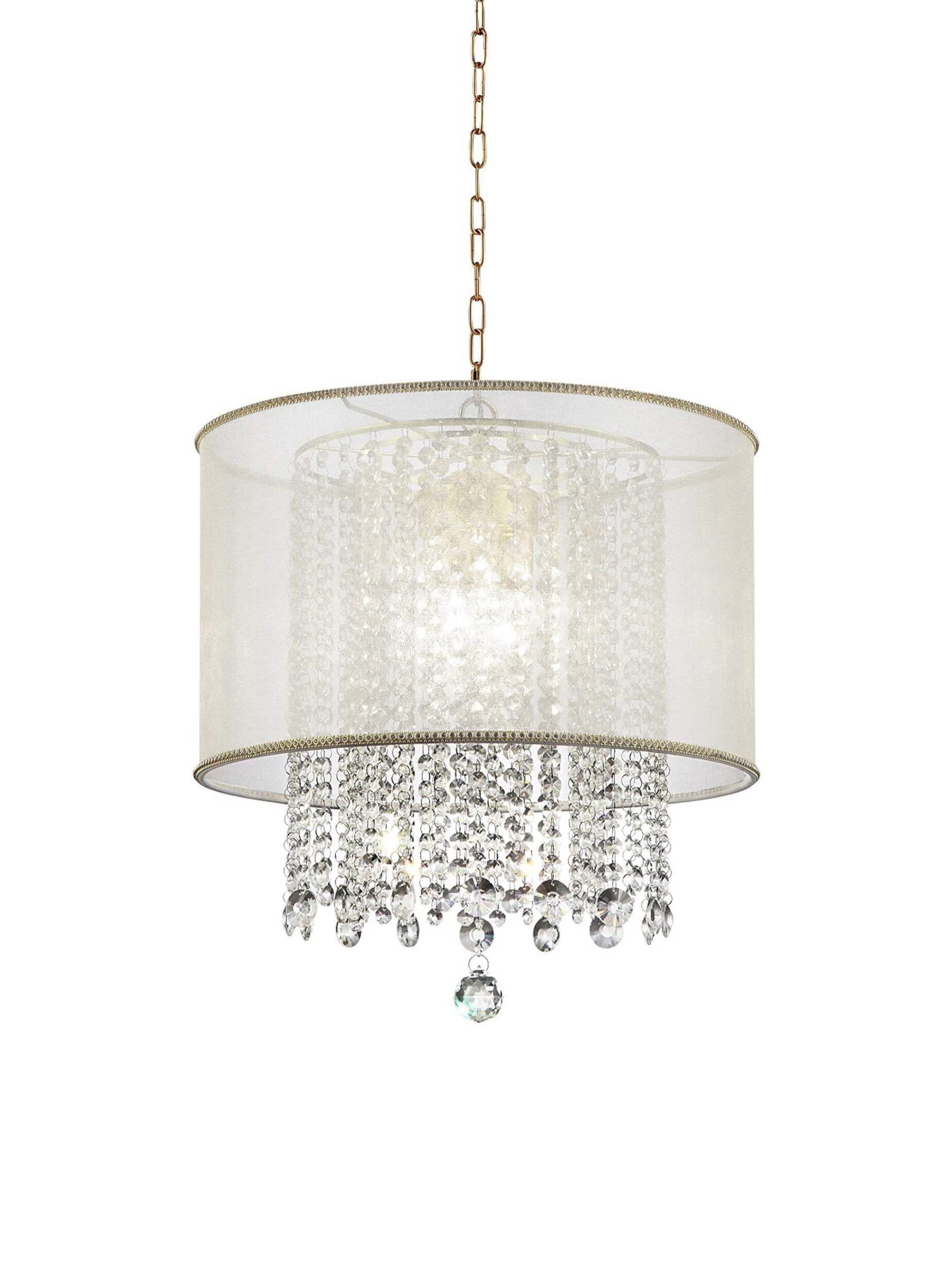 HomeRoots Primo Gold Finish Ceiling Lamp, Glass with Crystal Accents, White Shade
