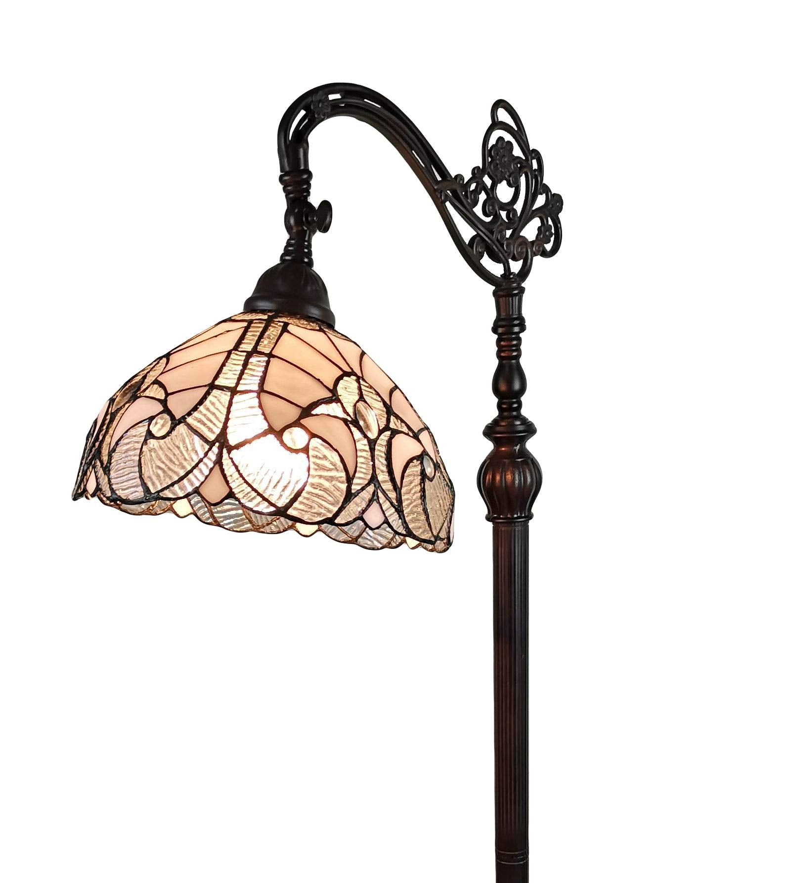 Amora Tiffany Style Floor Lamp Arched 62in Tall Stained Glass White 11in Diameter Model AM262FL11B