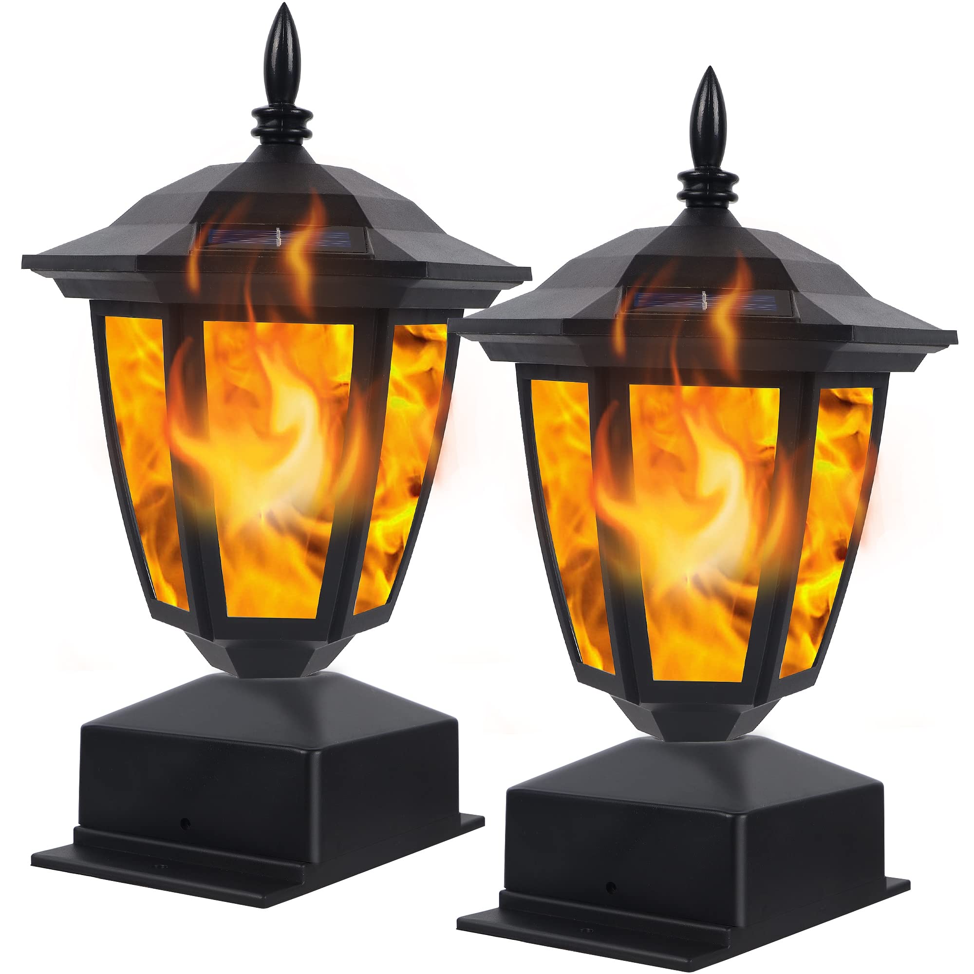 Dynaming Solar Flame Post Lights, Waterproof Flickering LED Lanterns, Fits 4x4/5x5/6x6 Posts, Black, Model RHY23216-2, 