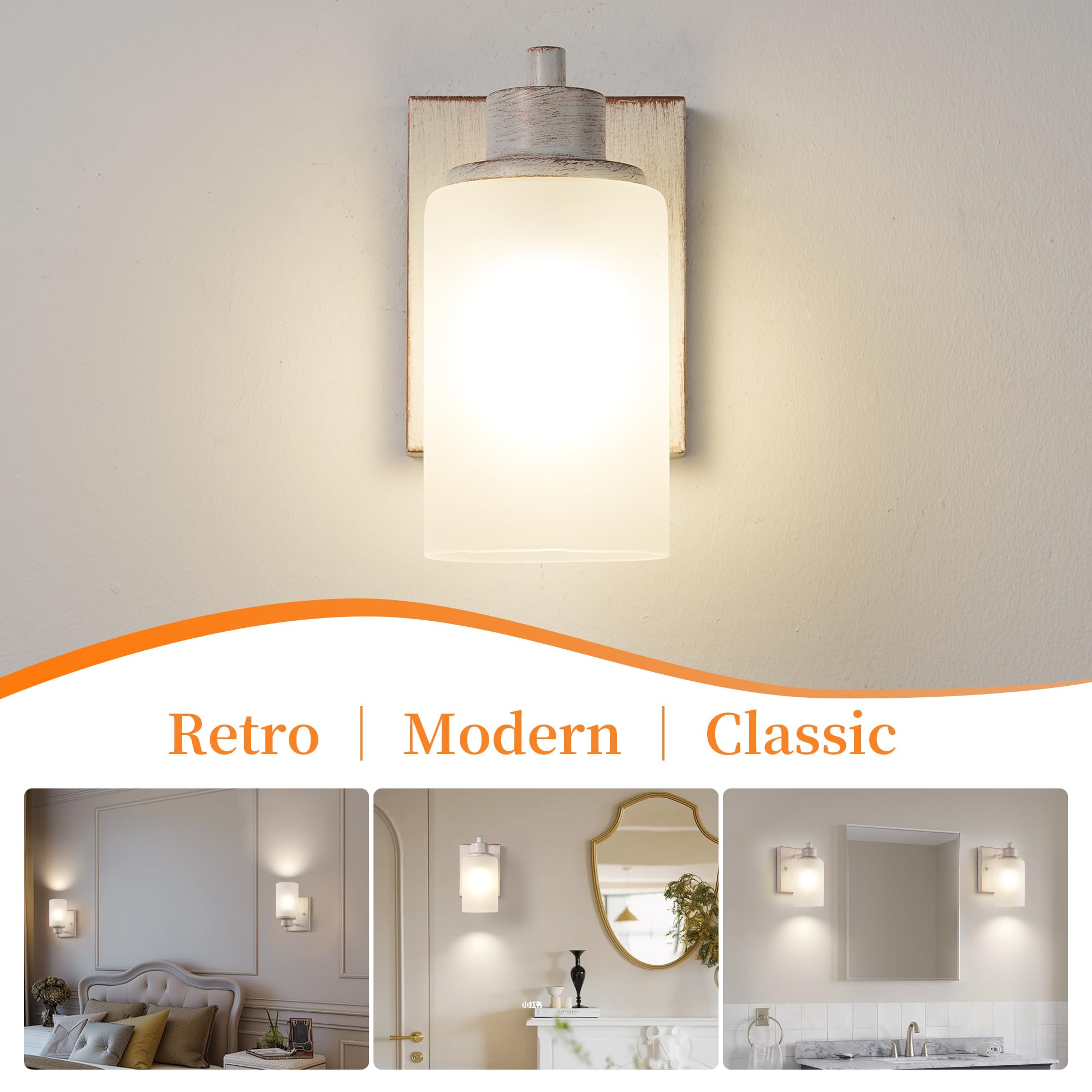 Eidonta Bath Vanity Light Fixture, 3 Pack, Modern Wall Sconce, Opal White Glass Shade, White Gold, Model 046a9a19-047b-4523-849