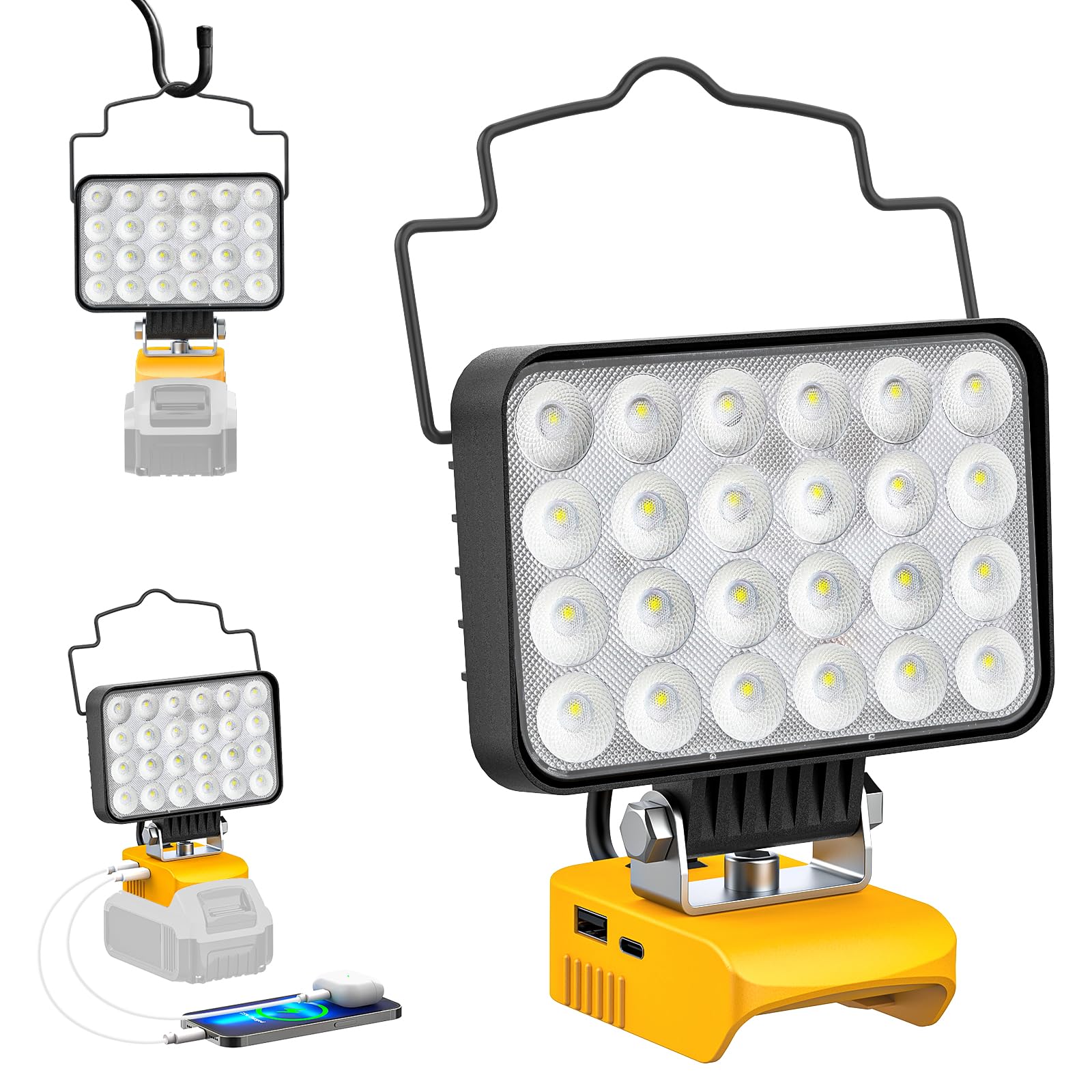 LED Work Light for DeWALT Battery: Ecarke 20v Work Light with Low Voltage Protection - 78W 7800Lumen Battery Light Portable Ligh