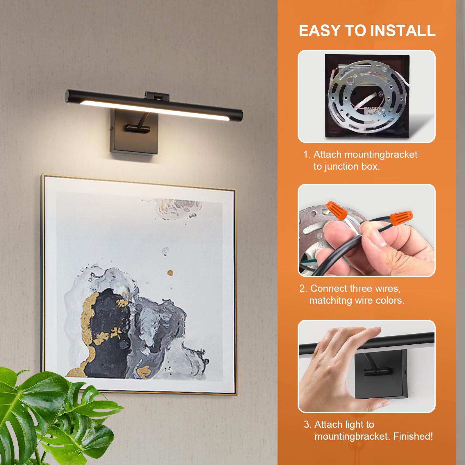 Joosenhouse Hard-Wired Picture Light Dimmable LED 16.53in Matte Black Metal 3000K Model 7110-400-D