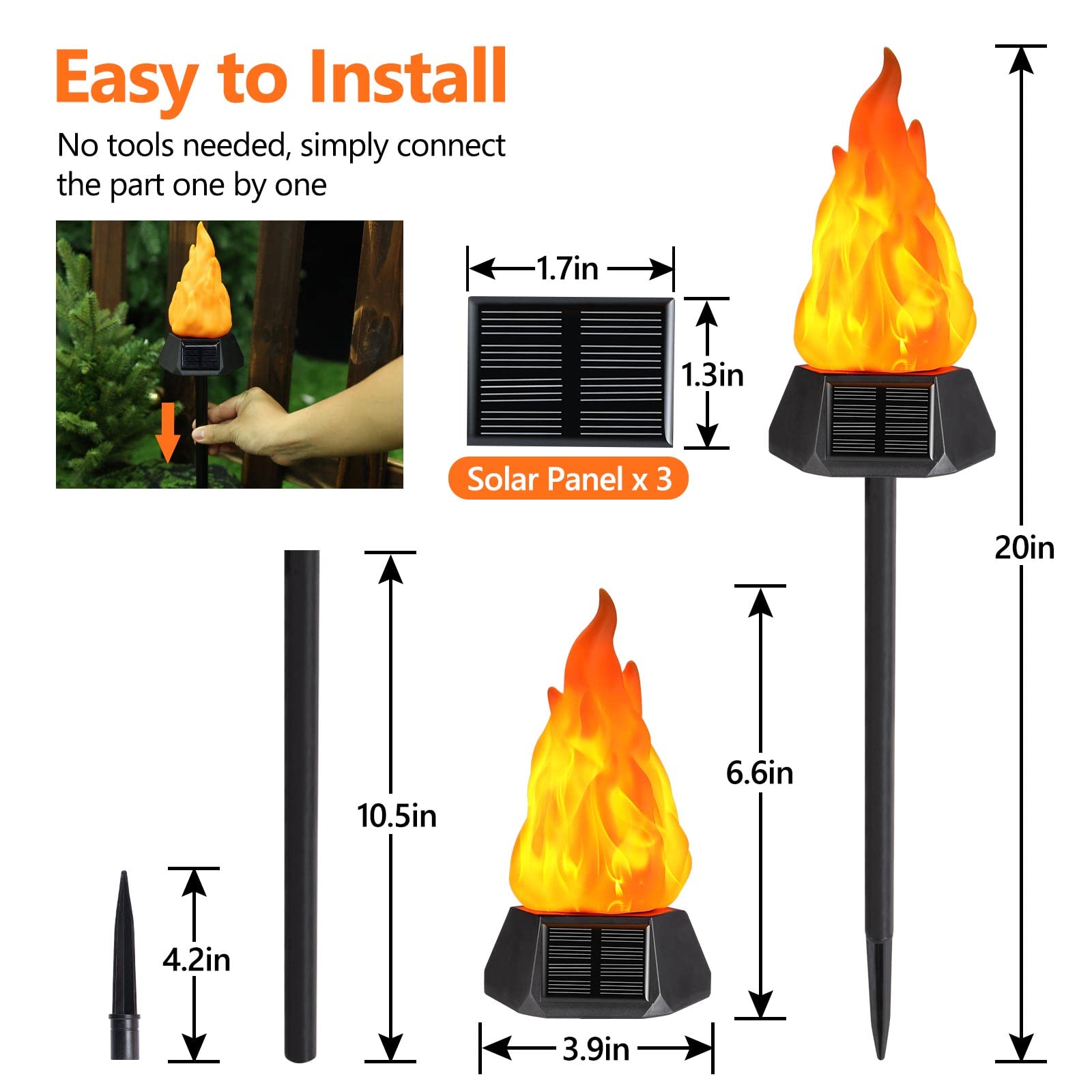 Toodour Solar Torch Lights - 8 Pack Waterproof LED Flickering Flame - Warm White - Outdoor Garden Christmas Decorations
