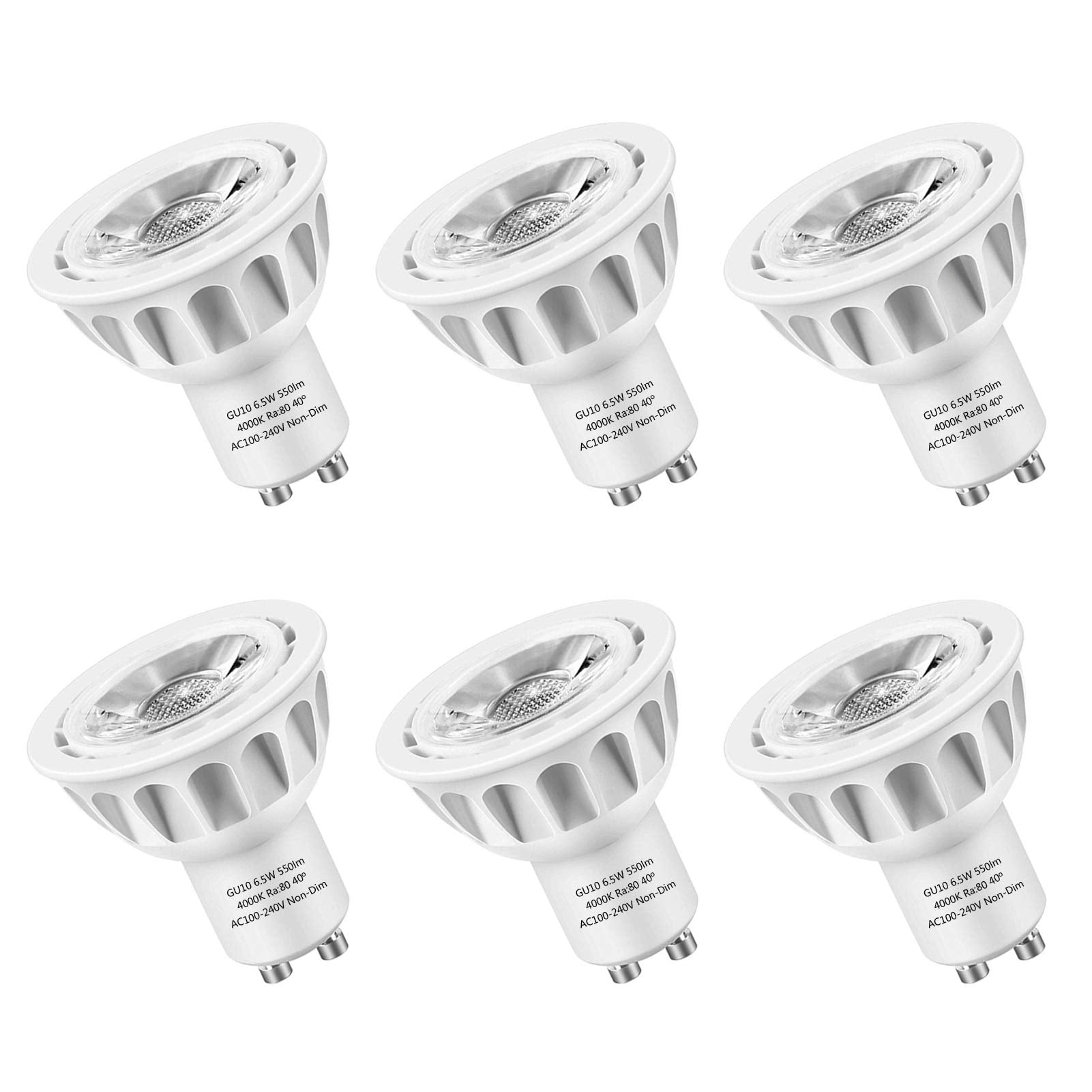 SZGMJIA GU10 LED Bulbs, LEDMEI 6 Pack GU10 Led Light Bulbs, 50W Halogen Bulb Equivalent, 120 Volt, 6.5W 550lm, 4000K Natural Whi