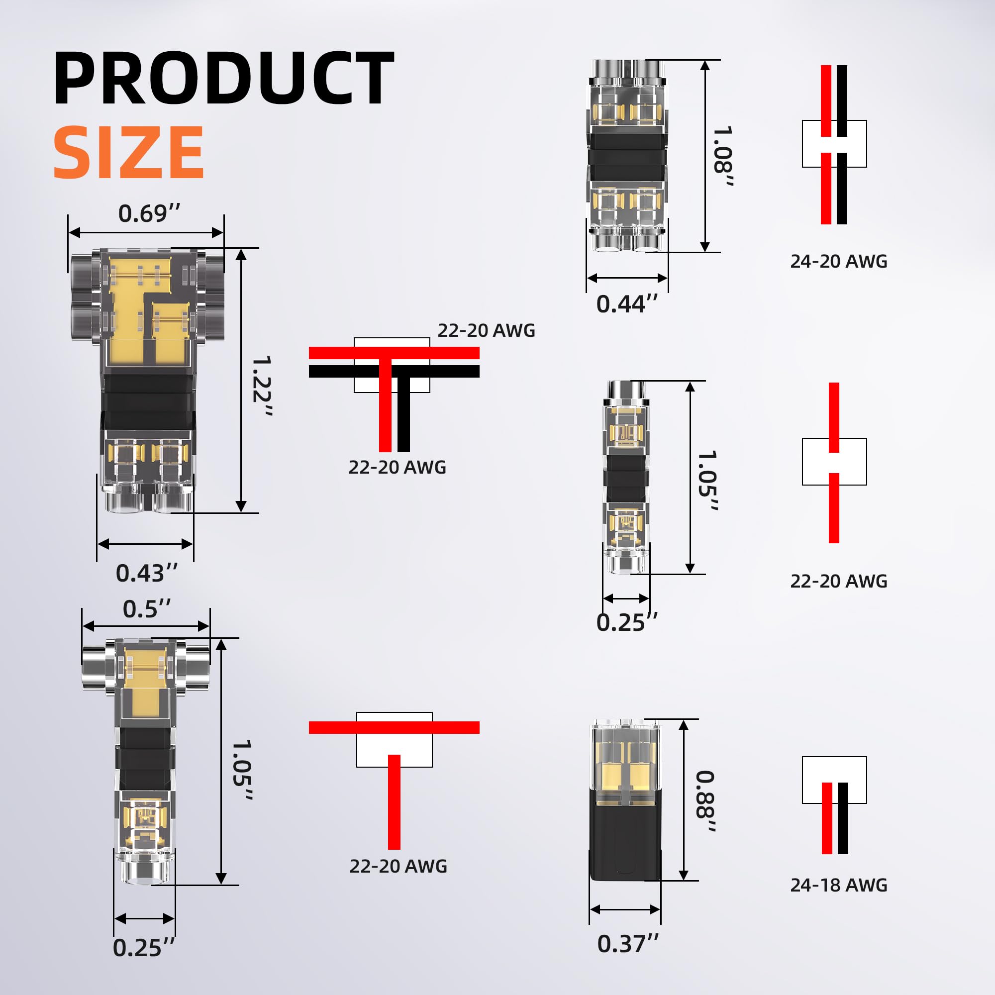 RVBOATPAT 44 PCS Low Voltage Wire Connectors Kit, T Tap & I Tap, 24-20AWG, Black, Model 1+2-44PCS
