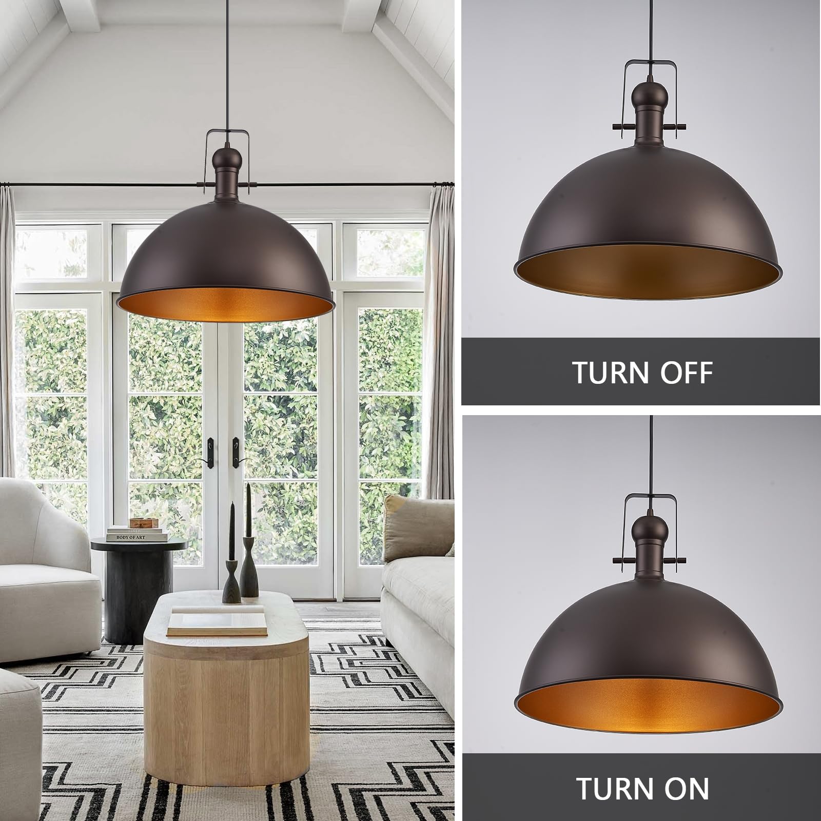 Alaislyc 18 Inch Oil Rubbed Bronze Farmhouse Pendant Lights Large Pendant Lights For Kitchen Island Industrial Adjustable Height