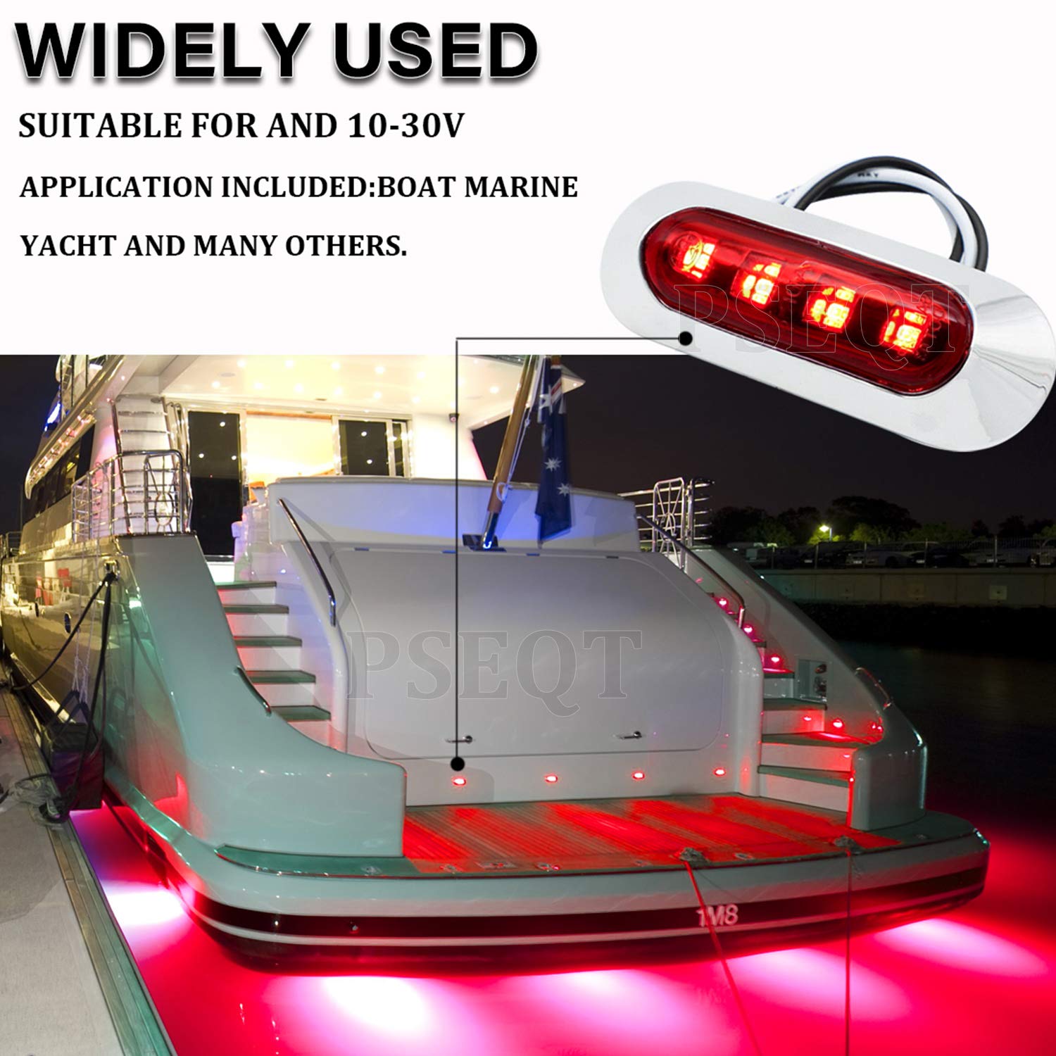 PSEQT Marine LED Lights, Waterproof Interior Deck Light, 3.8in  x 1.29in , Red, 12V/24V, for Boat, Kayak, and Fishing V