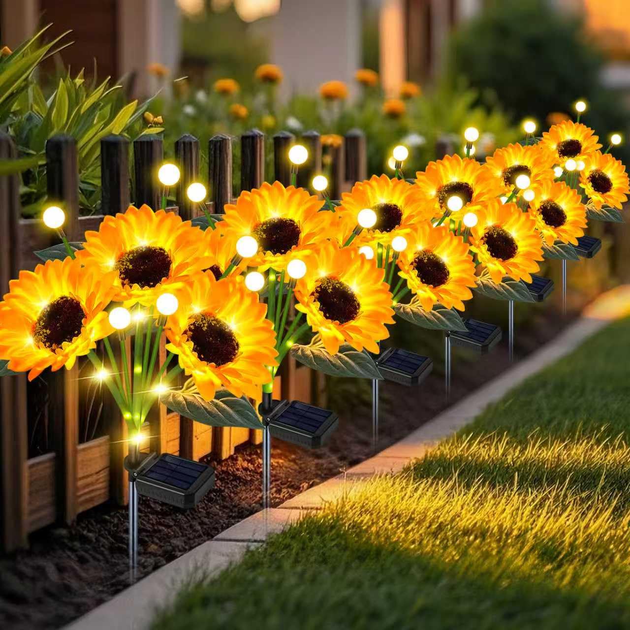 yeuago Solar Garden Lights 6 Pack - Dancing Sunflower Firefly, Waterproof Plastic Stake Lights for Pathway Décor
